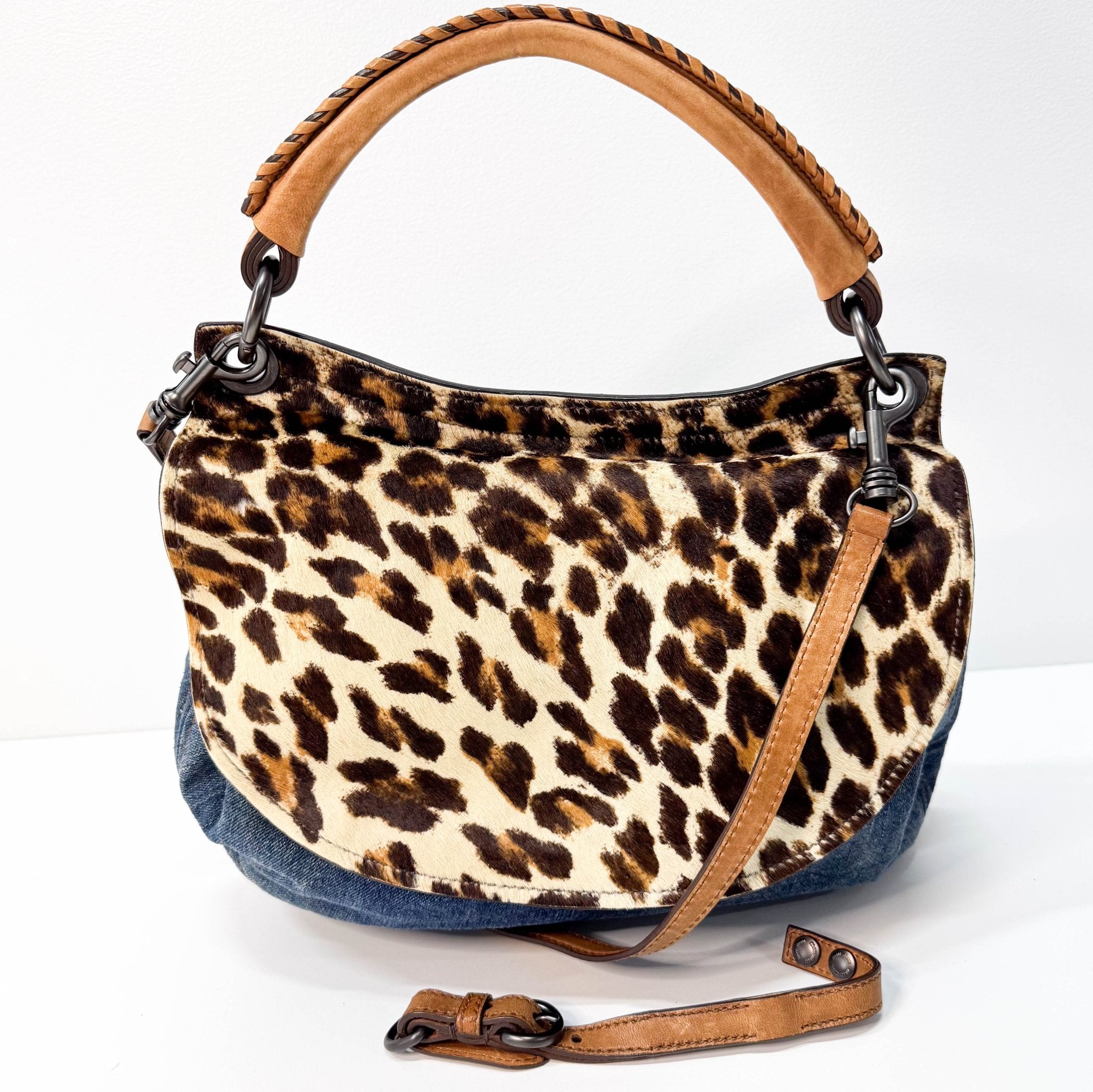 MIU MIU Blue Denim & Leopard Pony Hair Print Shoulder Bag, in , Sold by HIVE PRELOVED - Shoulder Bags, ,