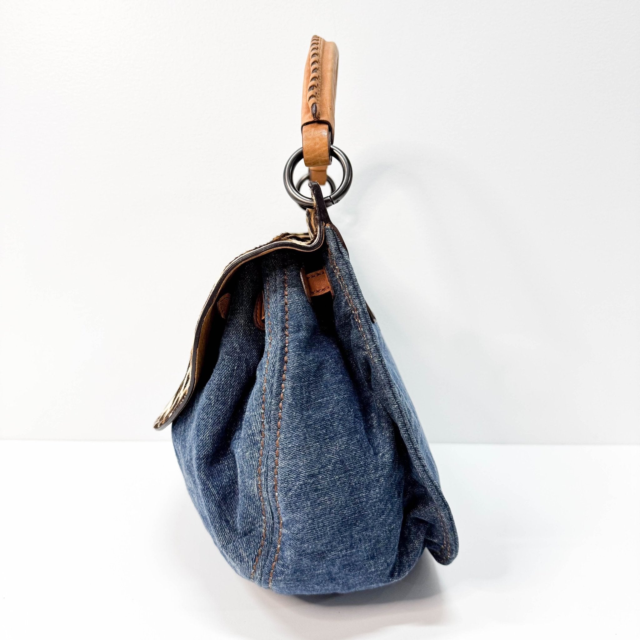 MIU MIU Blue Denim & Leopard Pony Hair Print Shoulder Bag, in , Sold by HIVE PRELOVED - Shoulder Bags, ,