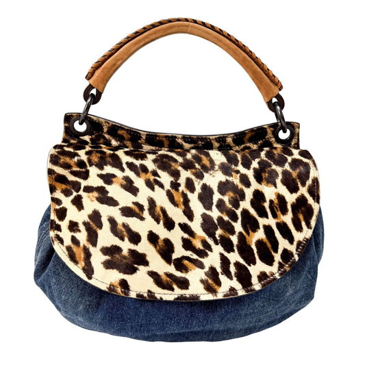 MIU MIU Blue Denim & Leopard Pony Hair Print Shoulder Bag, in , Sold by HIVE PRELOVED - Shoulder Bags, ,