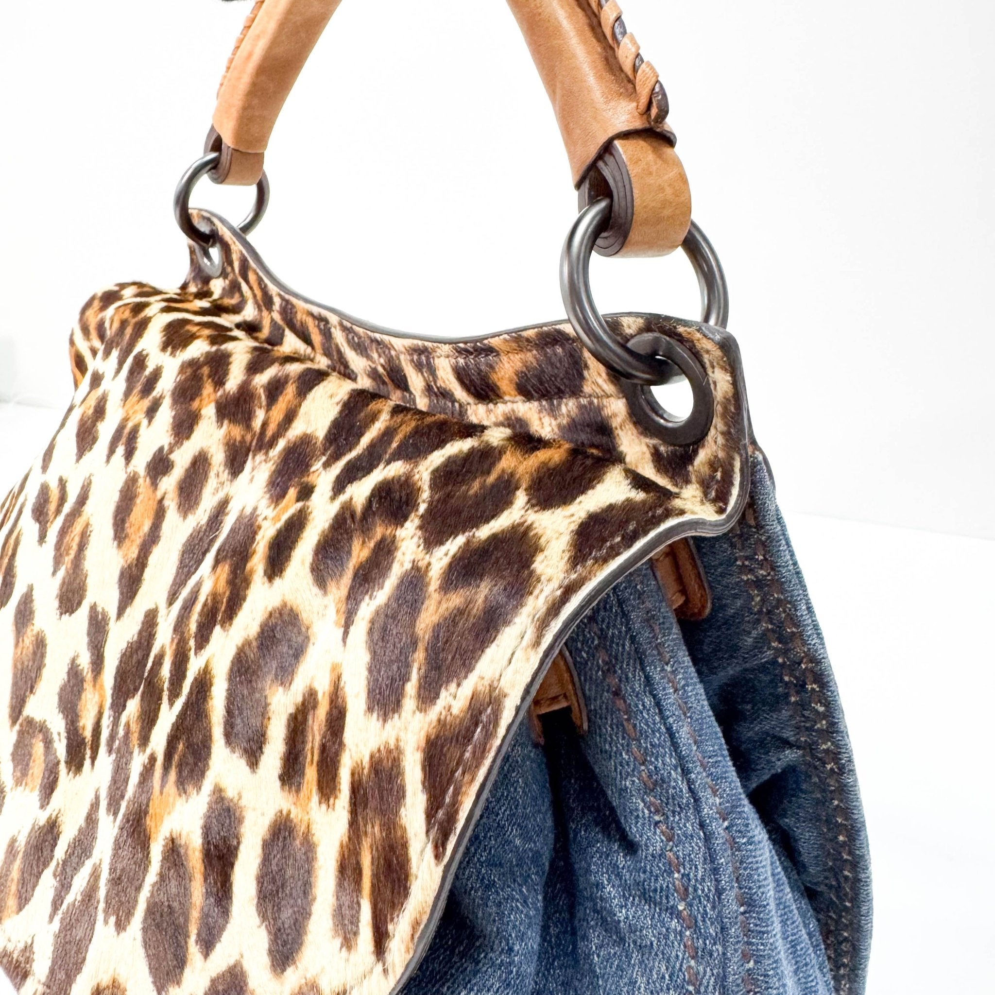 MIU MIU Blue Denim & Leopard Pony Hair Print Shoulder Bag, in , Sold by HIVE PRELOVED - Shoulder Bags, ,