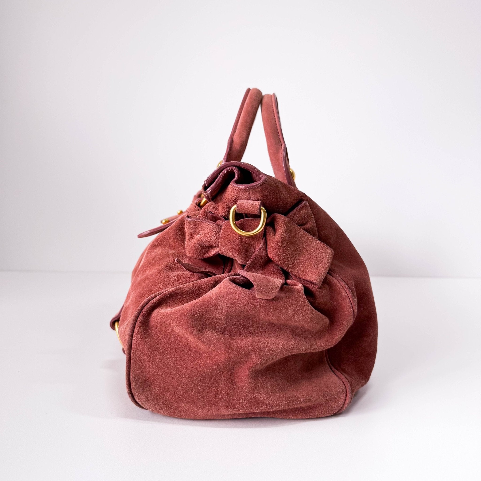 MIU MIU Bow Rose Pink Suede Handle Bag, in , Sold by HIVE PRELOVED - Handle Bags, ,