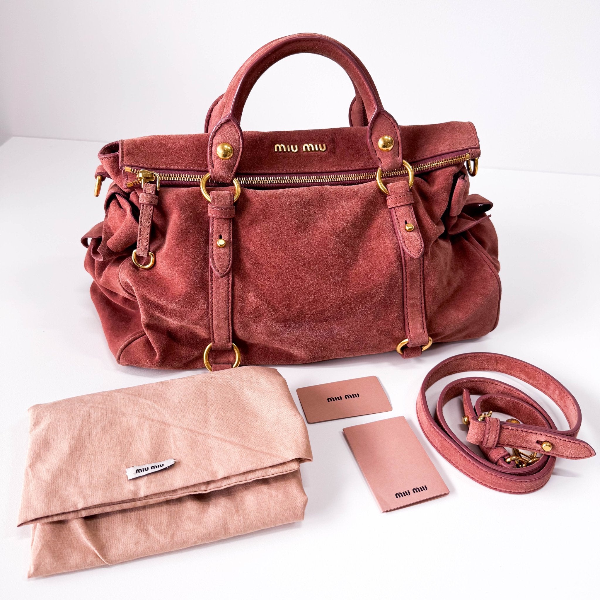 MIU MIU Bow Rose Pink Suede Handle Bag, in , Sold by HIVE PRELOVED - Handle Bags, ,