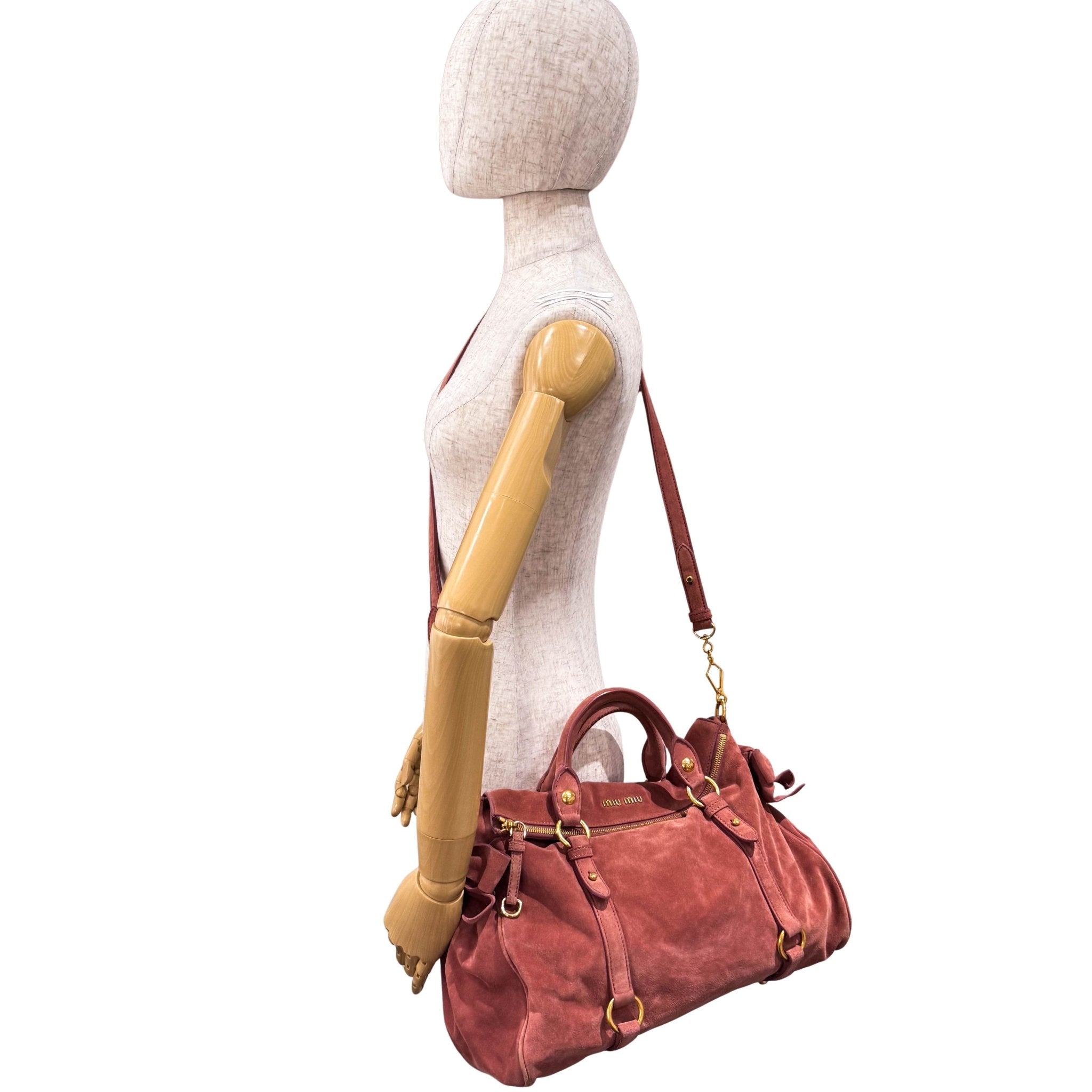 MIU MIU Bow Rose Pink Suede Handle Bag, in , Sold by HIVE PRELOVED - Handle Bags, ,