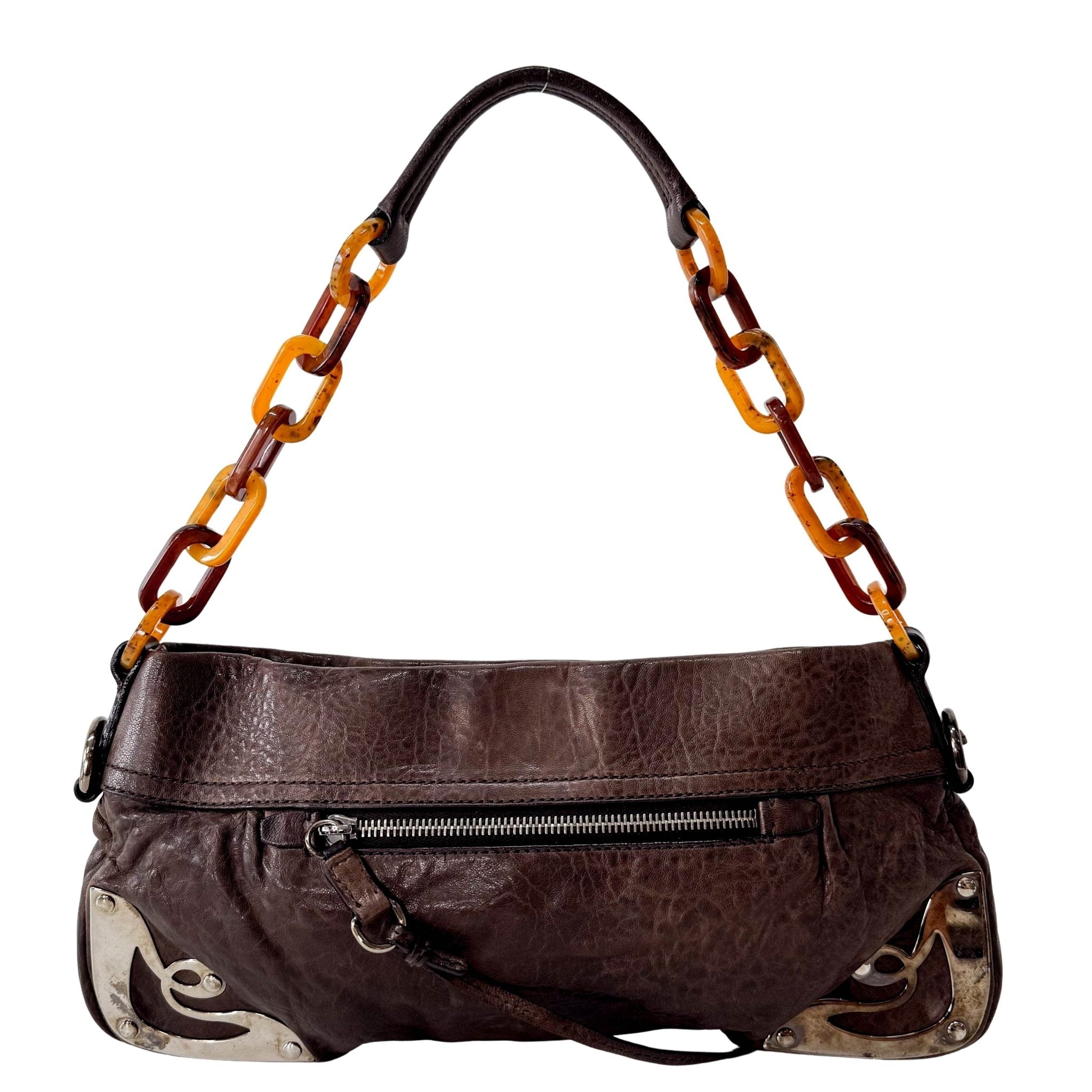 MIU MIU Brown Leather Plastic Chain Shoulder Bag, in , Sold by HIVE PRELOVED - Shoulder Bags, ,