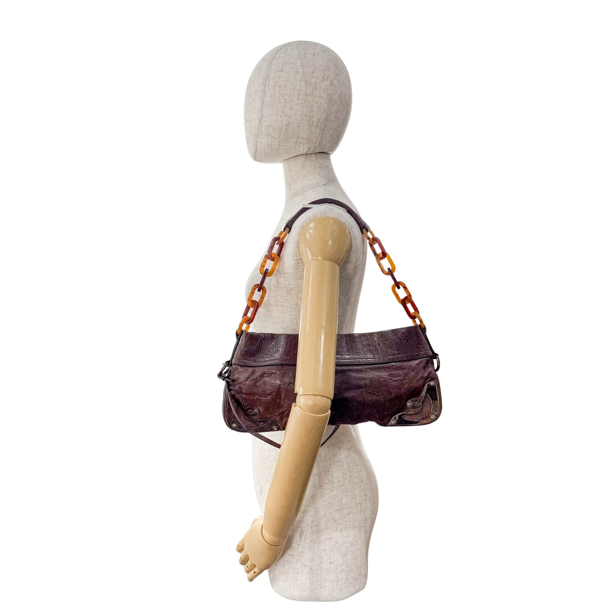 MIU MIU Brown Leather Plastic Chain Shoulder Bag, in , Sold by HIVE PRELOVED - Shoulder Bags, ,