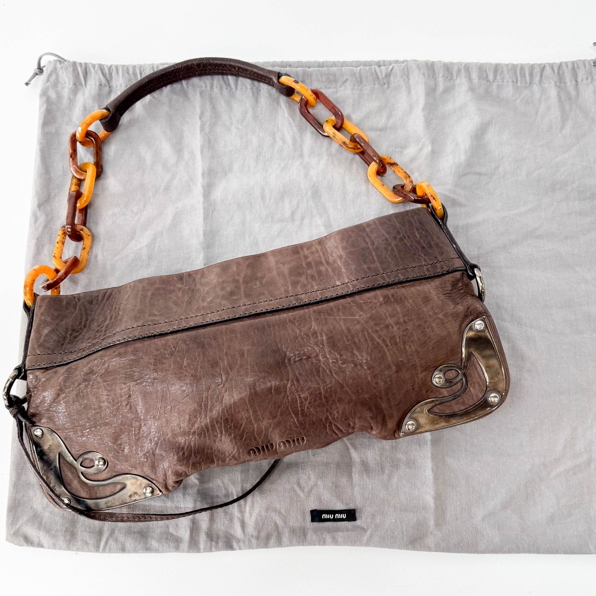 MIU MIU Brown Leather Plastic Chain Shoulder Bag, in , Sold by HIVE PRELOVED - Shoulder Bags, ,
