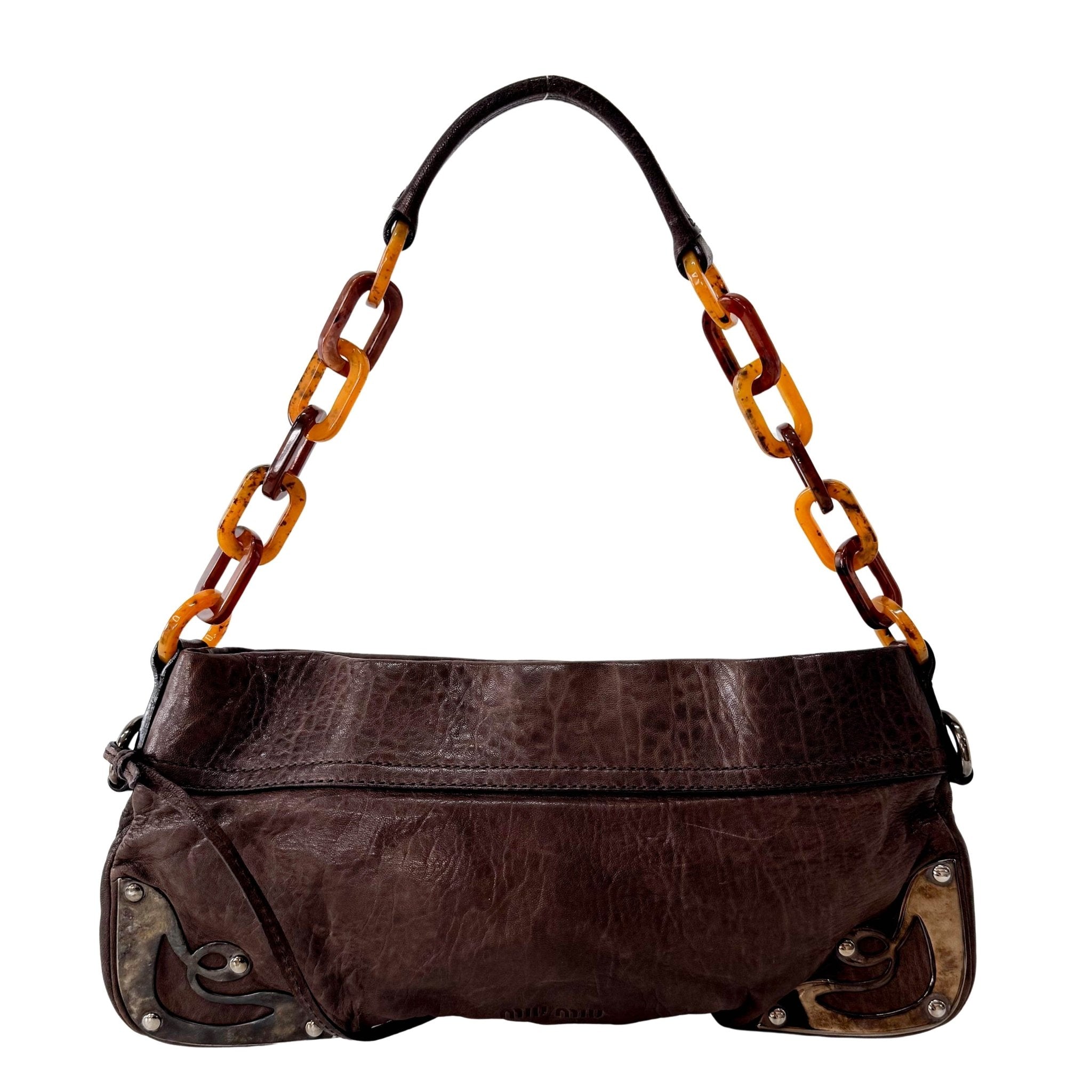 MIU MIU Brown Leather Plastic Chain Shoulder Bag, in , Sold by HIVE PRELOVED - Shoulder Bags, ,