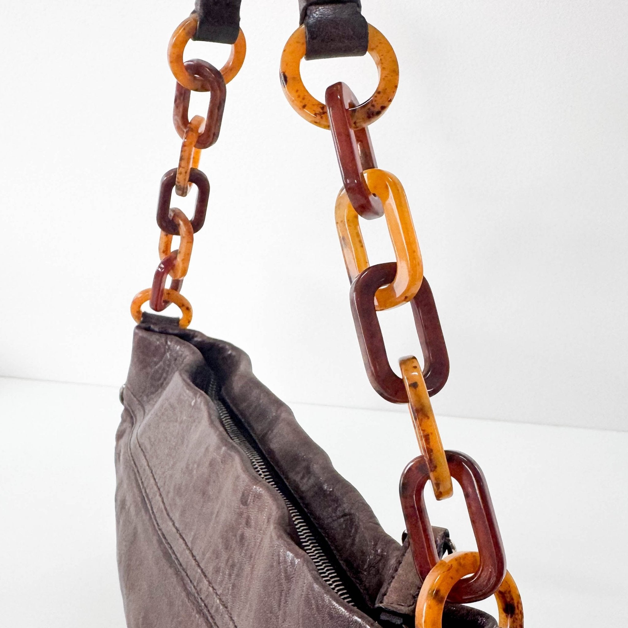 MIU MIU Brown Leather Plastic Chain Shoulder Bag, in , Sold by HIVE PRELOVED - Shoulder Bags, ,