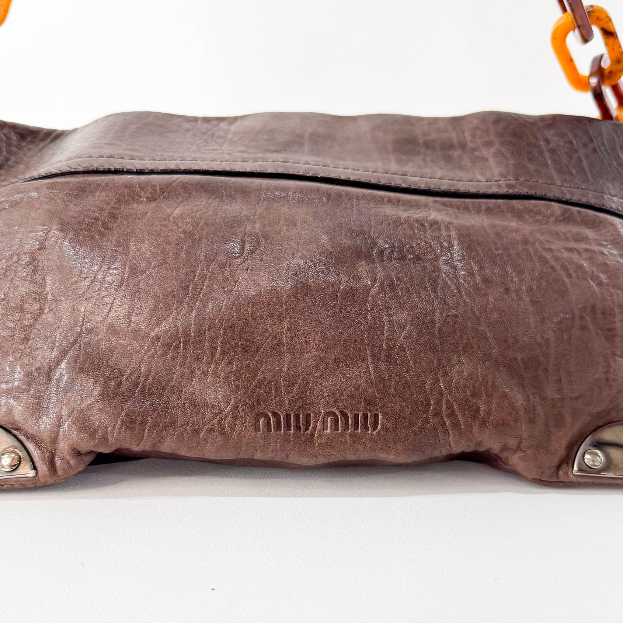 MIU MIU Brown Leather Plastic Chain Shoulder Bag, in , Sold by HIVE PRELOVED - Shoulder Bags, ,