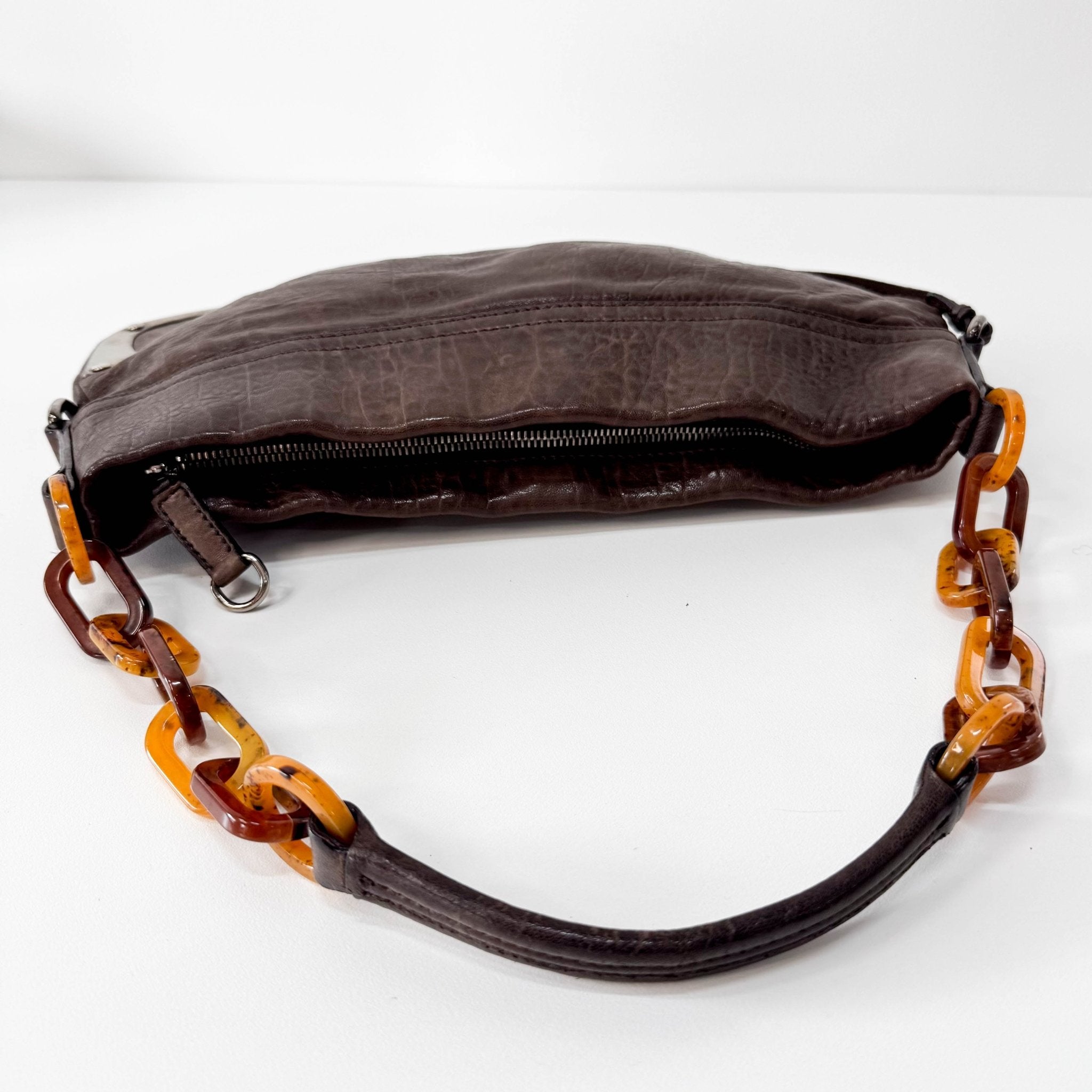 MIU MIU Brown Leather Plastic Chain Shoulder Bag, in , Sold by HIVE PRELOVED - Shoulder Bags, ,