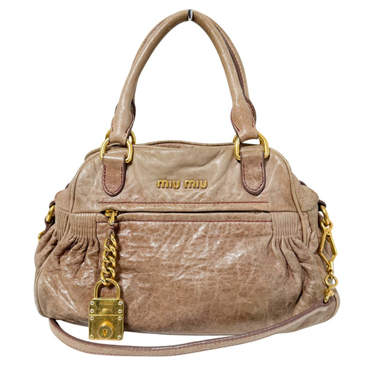 MIU MIU Brown Leather Top Handle With Crossbody Strap Bag, in , Sold by HIVE PRELOVED - Handle Bags, ,