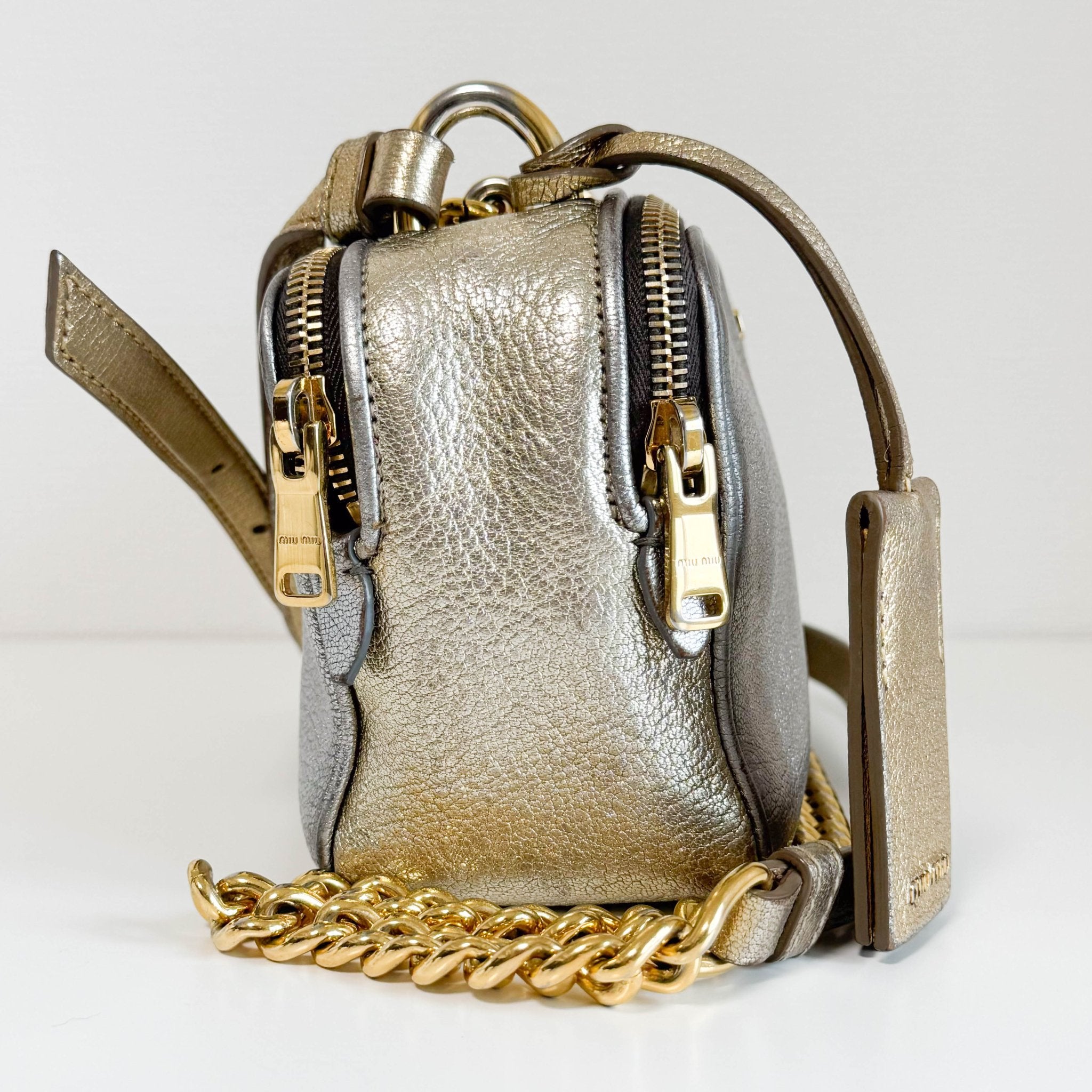 MIU MIU Gold and Silver Leather Camera Crossbody Bag, in , Sold by HIVE PRELOVED - Crossbody bags, ,