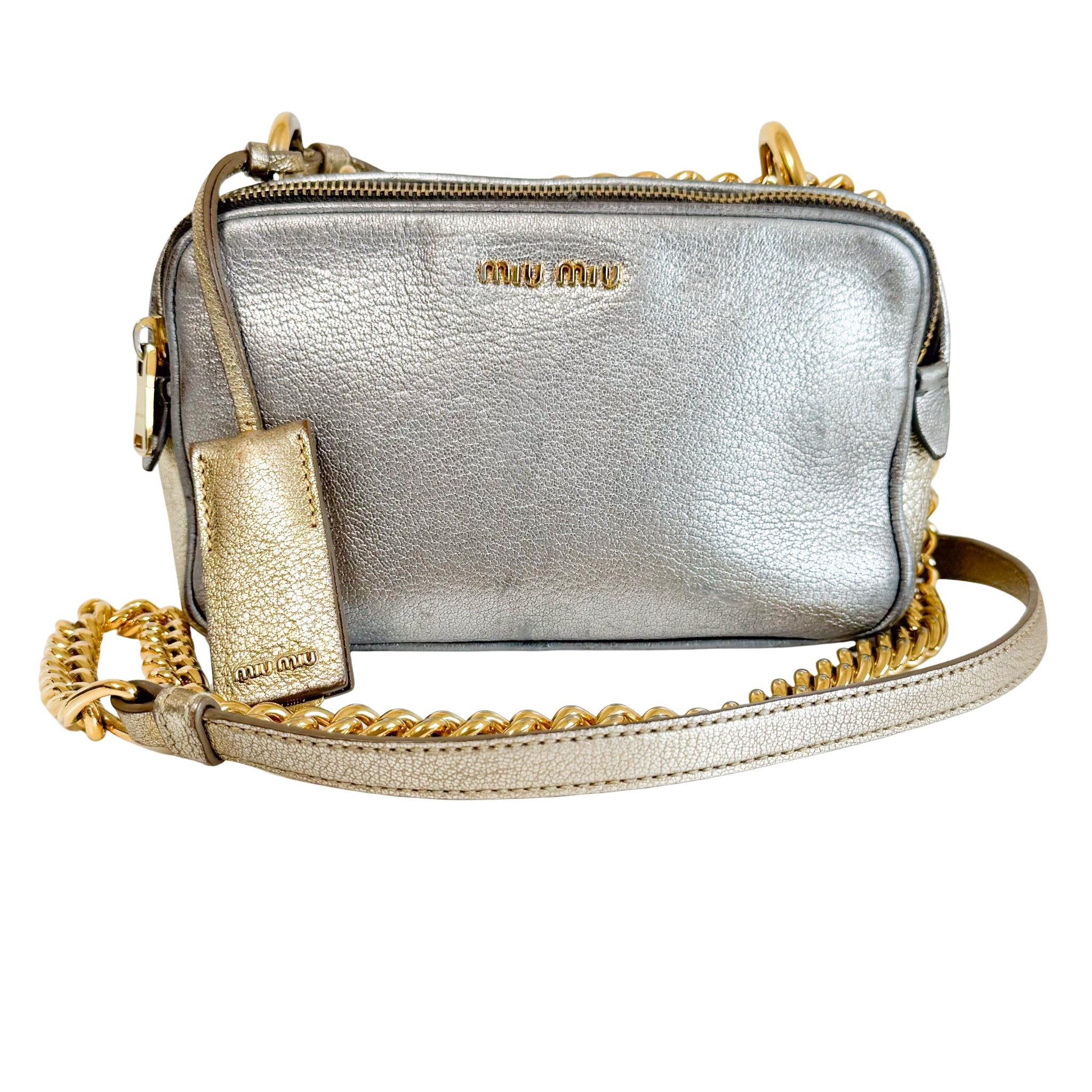 MIU MIU Gold and Silver Leather Camera Crossbody Bag, in , Sold by HIVE PRELOVED - Crossbody bags, ,