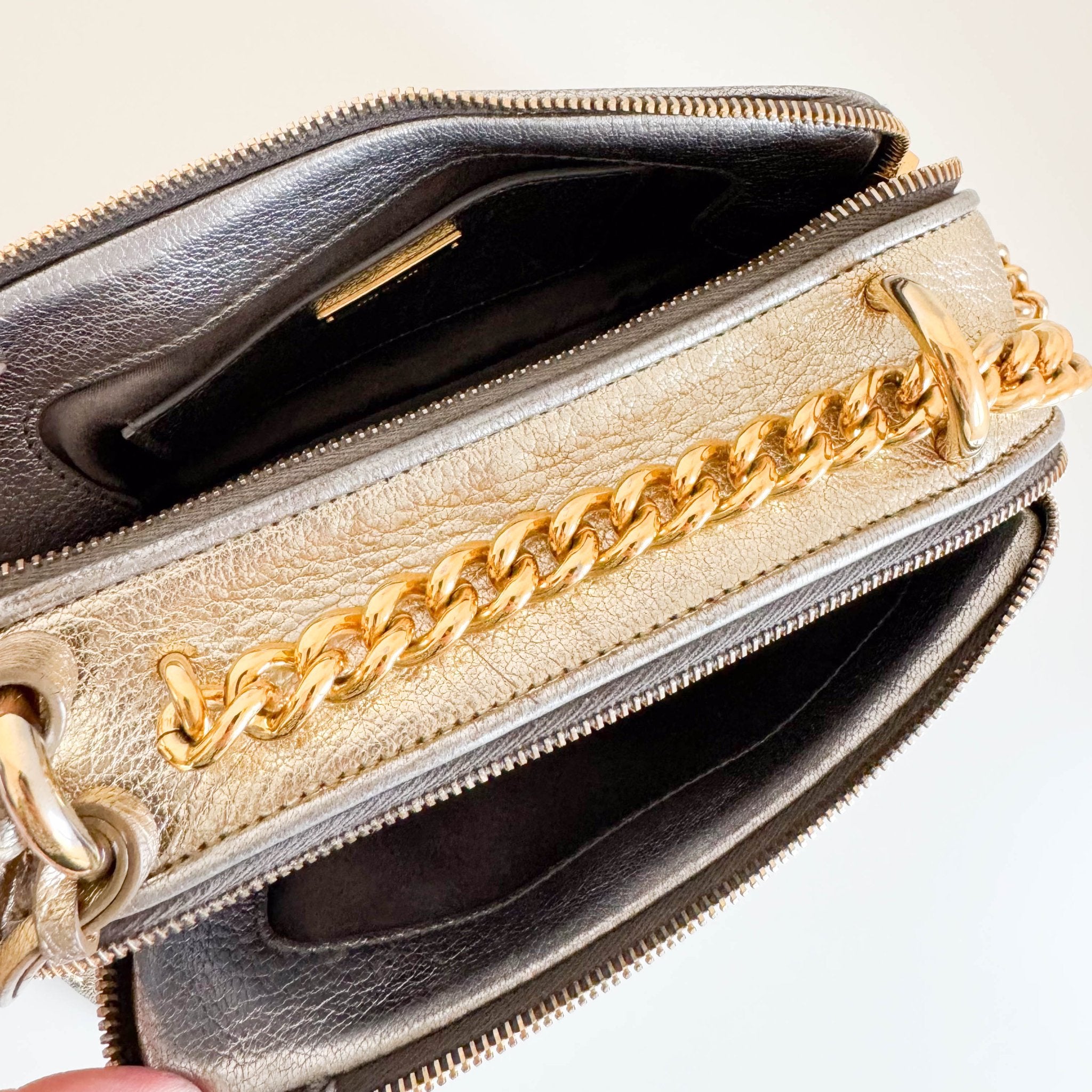 MIU MIU Gold and Silver Leather Camera Crossbody Bag, in , Sold by HIVE PRELOVED - Crossbody bags, ,
