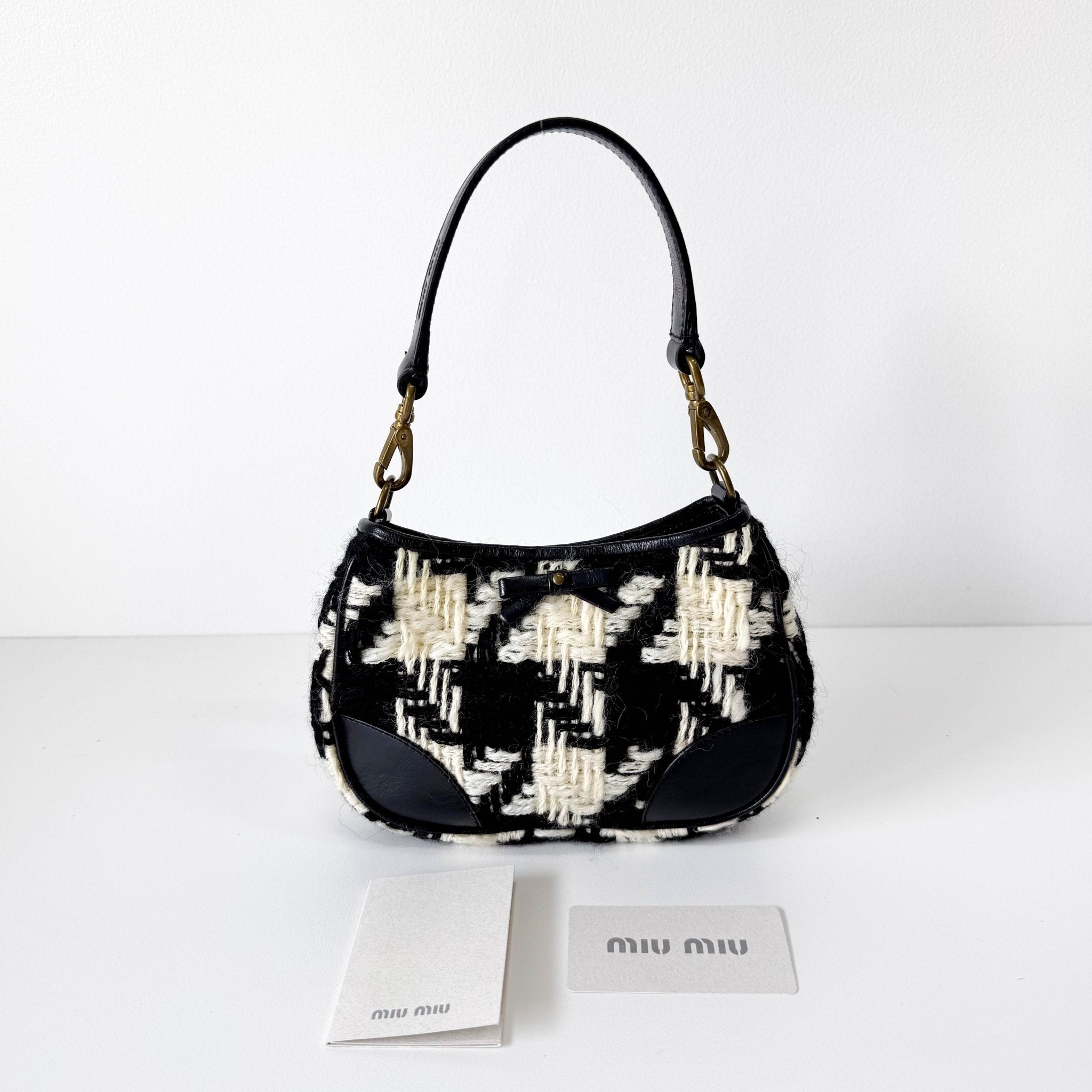 MIU MIU Houndstooth Wool B&W Mini Handle Bag, in , Sold by HIVE PRELOVED - Handle Bags, ,
