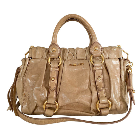 MIU MIU Leather Beige Gathered Handle Shoulder Bag, in , Sold by HIVE PRELOVED - Handle Bags, Shoulder Bags,