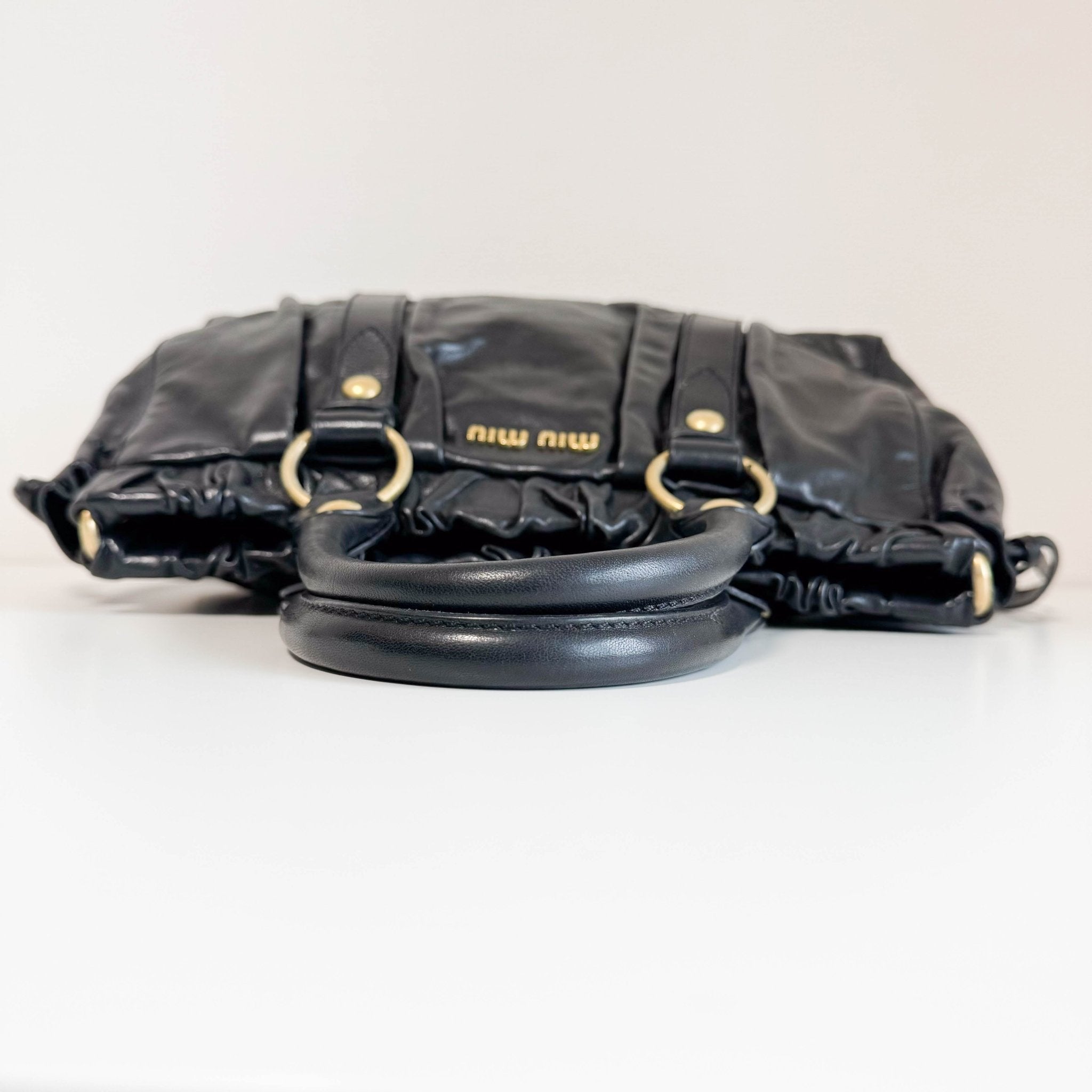 MIU MIU Leather Black Gathered Handle Shoulder Bag, in , Sold by HIVE PRELOVED - Handle Bags, ,