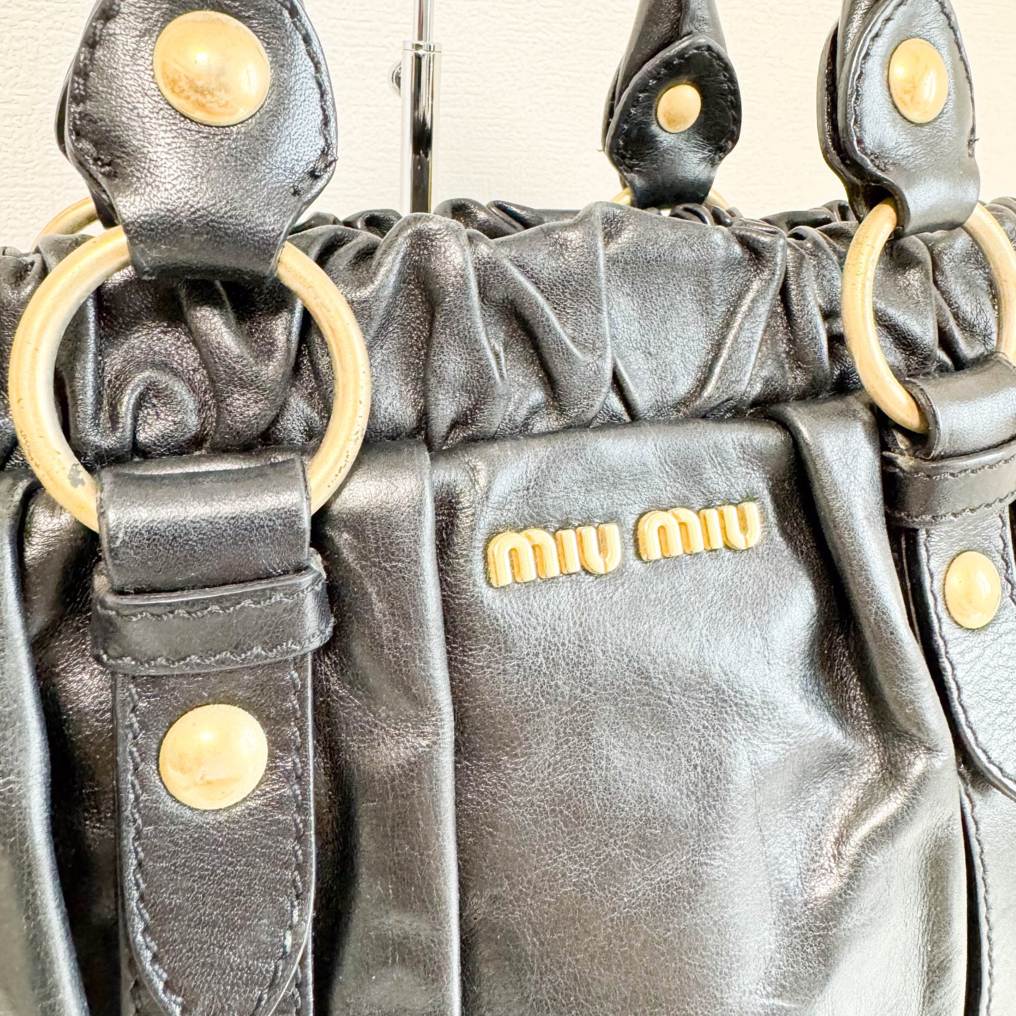 MIU MIU Leather Black Gathered Handle Shoulder Bag, in , Sold by HIVE PRELOVED - Handle Bags, ,