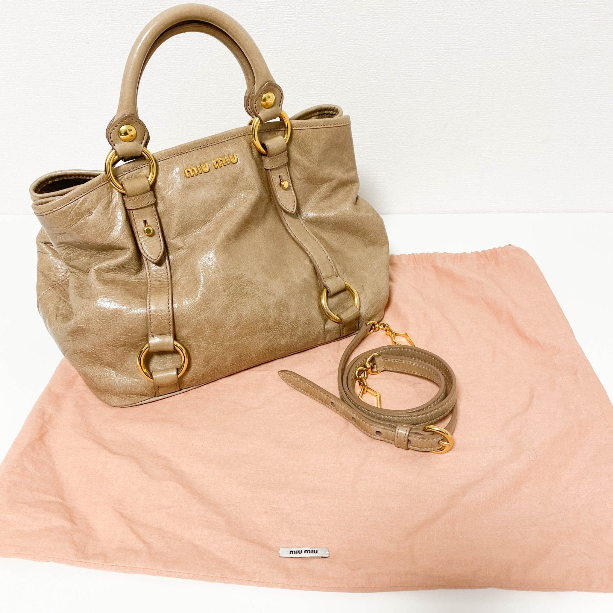 MIU MIU Leather Brown Gathered Handle Shoulder Bag, in , Sold by HIVE PRELOVED - Shoulder Bags, ,
