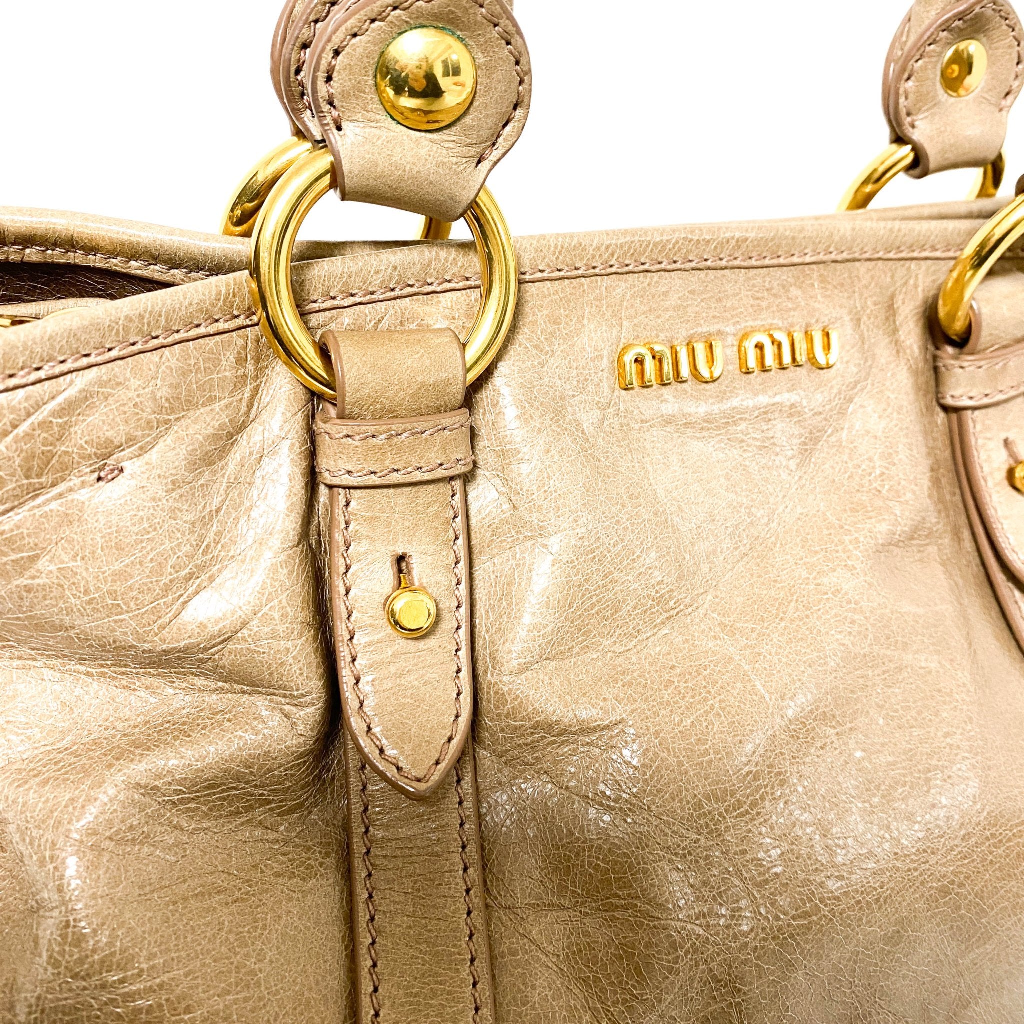 MIU MIU Leather Brown Gathered Handle Shoulder Bag, in , Sold by HIVE PRELOVED - Shoulder Bags, ,