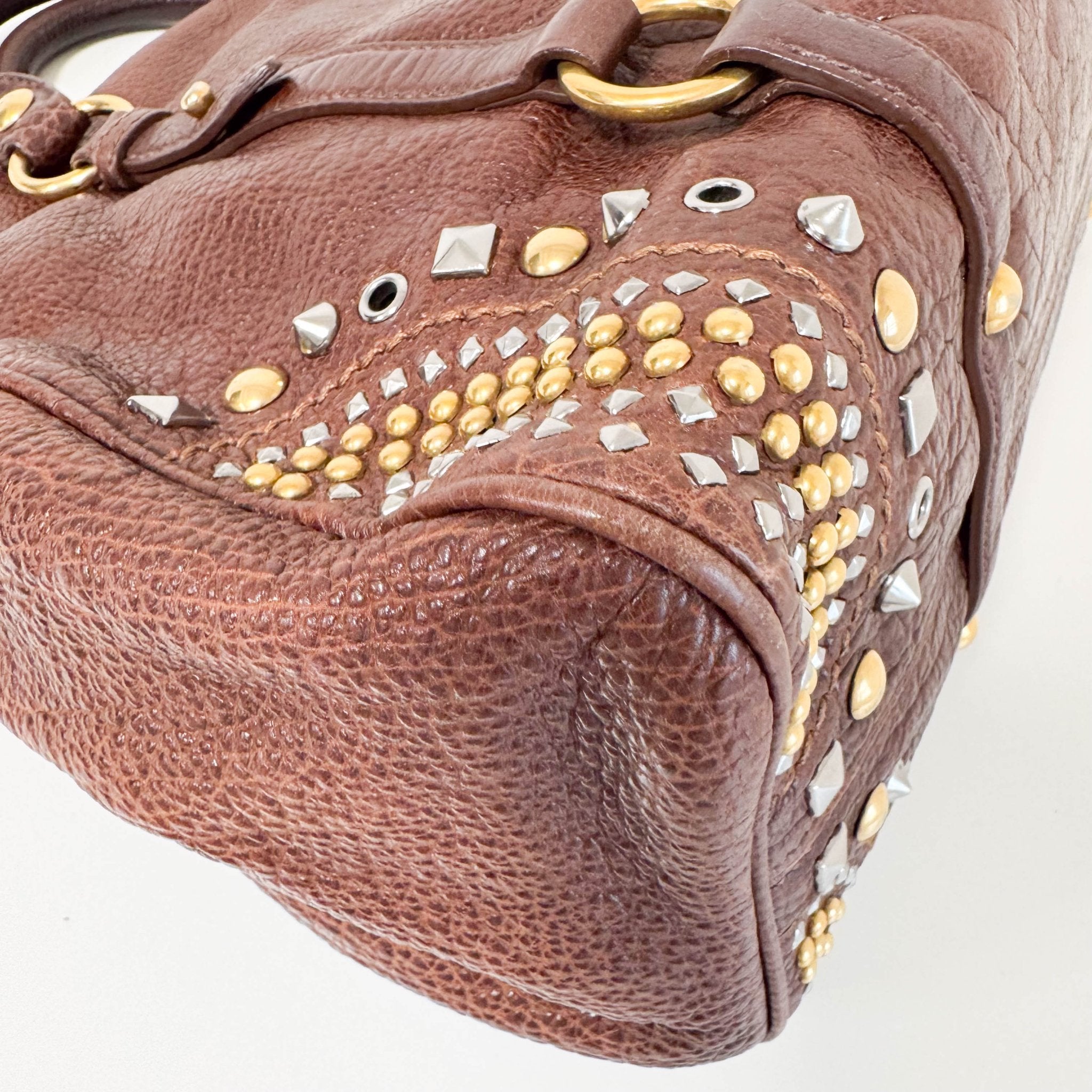 MIU MIU Leather Brown Studs Shoulder Bag, in , Sold by HIVE PRELOVED - Handle Bags, Shoulder Bags,