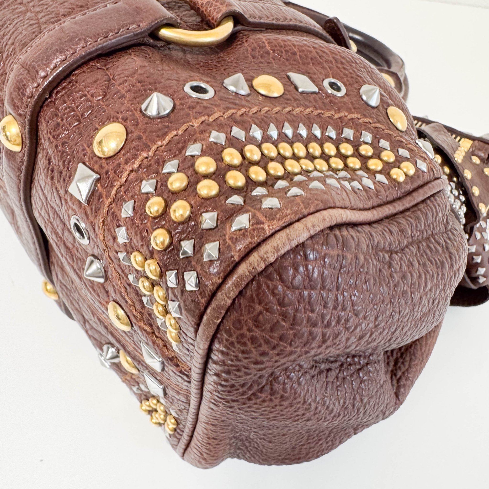 MIU MIU Leather Brown Studs Shoulder Bag, in , Sold by HIVE PRELOVED - Handle Bags, Shoulder Bags,