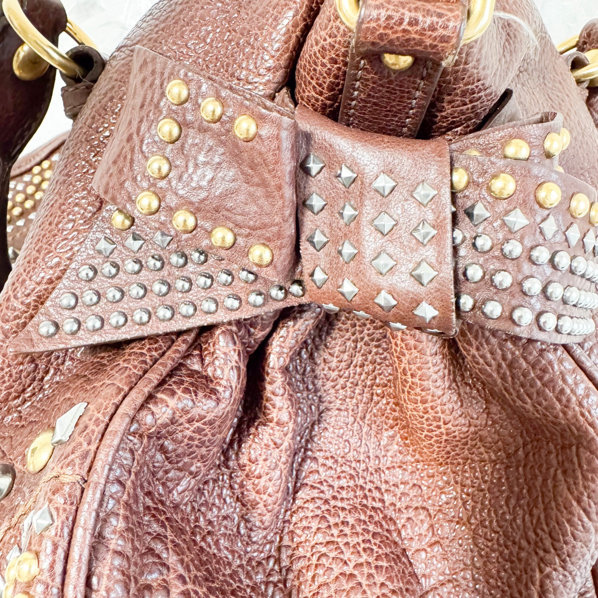 MIU MIU Leather Brown Studs Shoulder Bag, in , Sold by HIVE PRELOVED - Handle Bags, Shoulder Bags,
