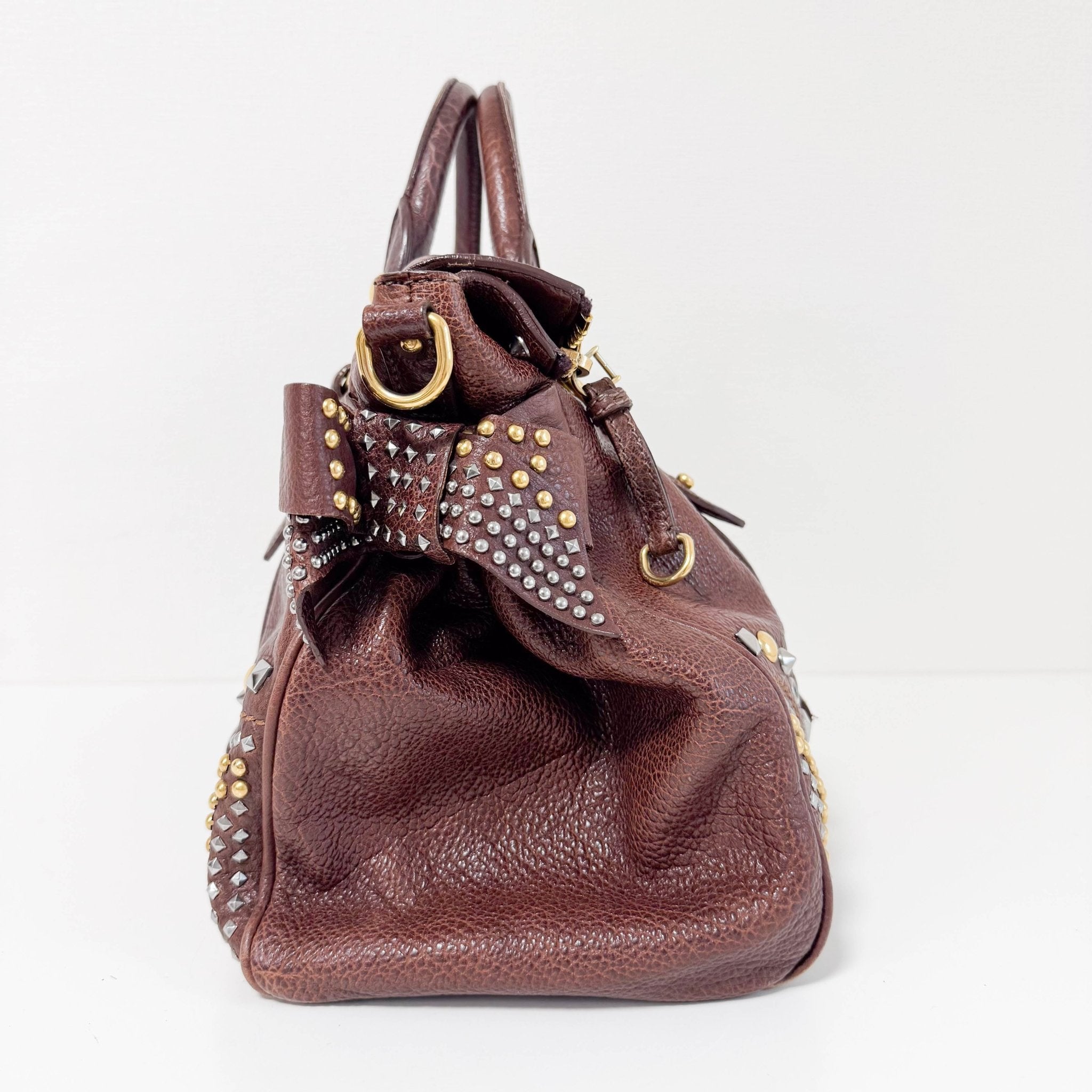 MIU MIU Leather Brown Studs Shoulder Bag, in , Sold by HIVE PRELOVED - Handle Bags, Shoulder Bags,