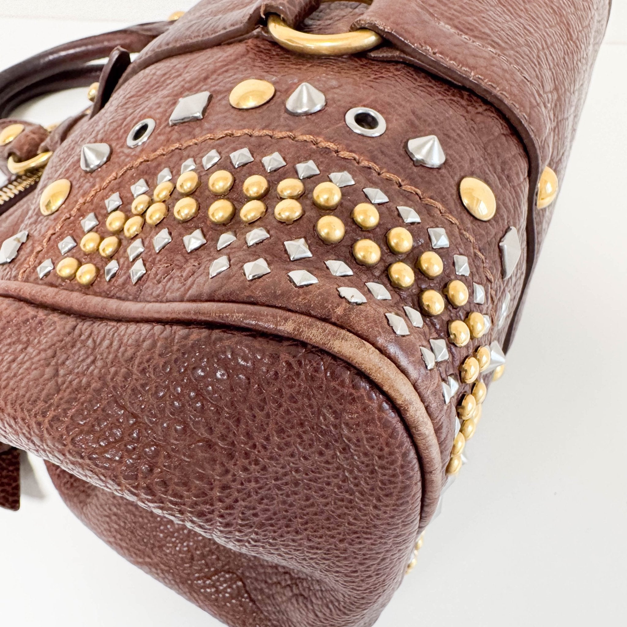 MIU MIU Leather Brown Studs Shoulder Bag, in , Sold by HIVE PRELOVED - Handle Bags, Shoulder Bags,