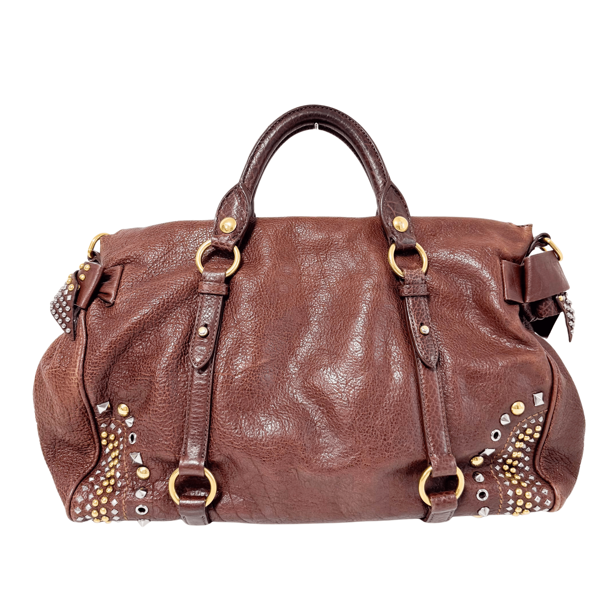 MIU MIU Leather Brown Studs Shoulder Bag, in , Sold by HIVE PRELOVED - Handle Bags, Shoulder Bags,