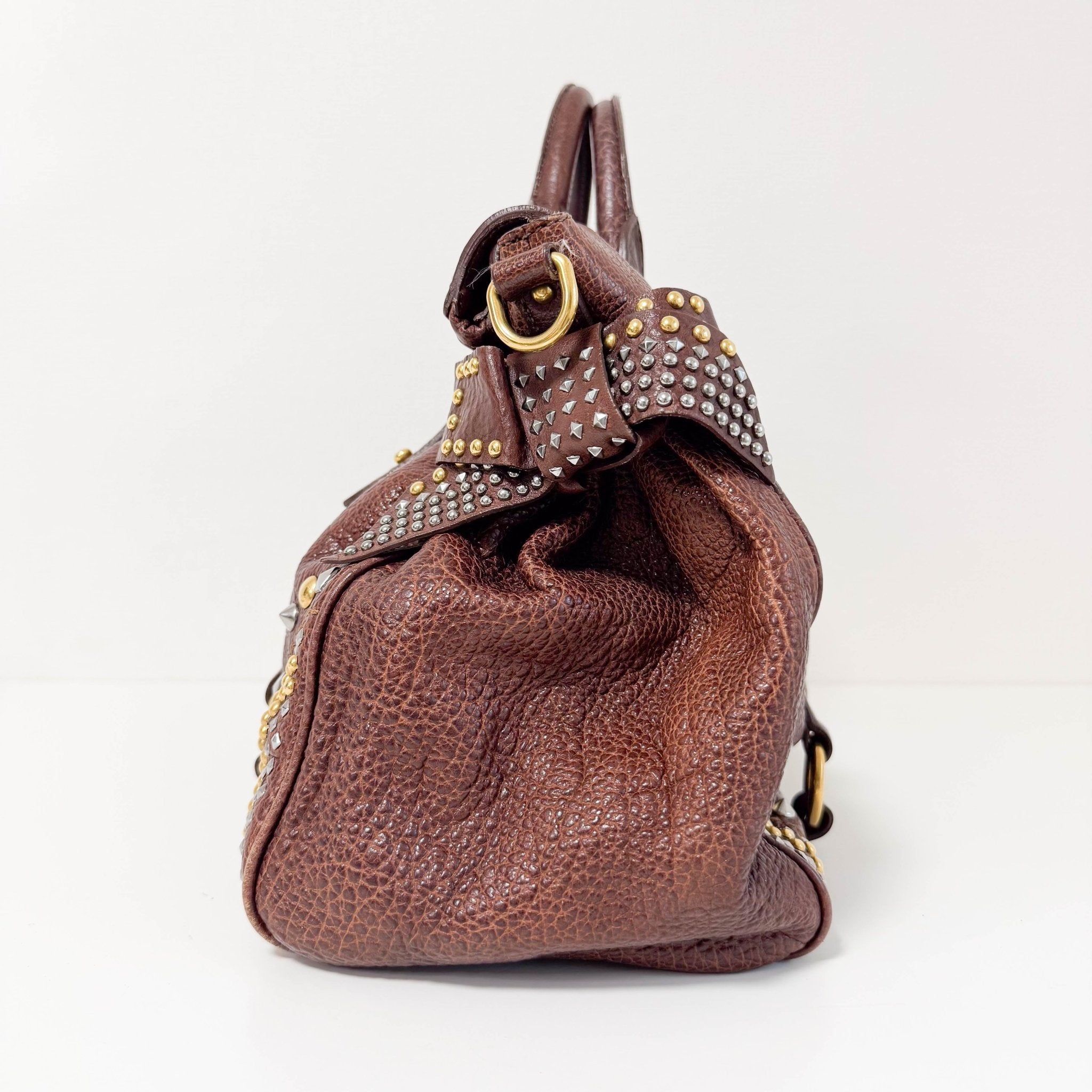 MIU MIU Leather Brown Studs Shoulder Bag, in , Sold by HIVE PRELOVED - Handle Bags, Shoulder Bags,