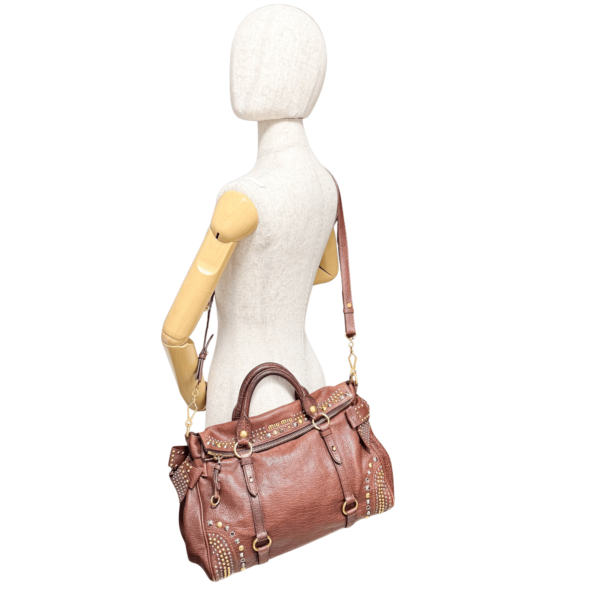 MIU MIU Leather Brown Studs Shoulder Bag, in , Sold by HIVE PRELOVED - Handle Bags, Shoulder Bags,