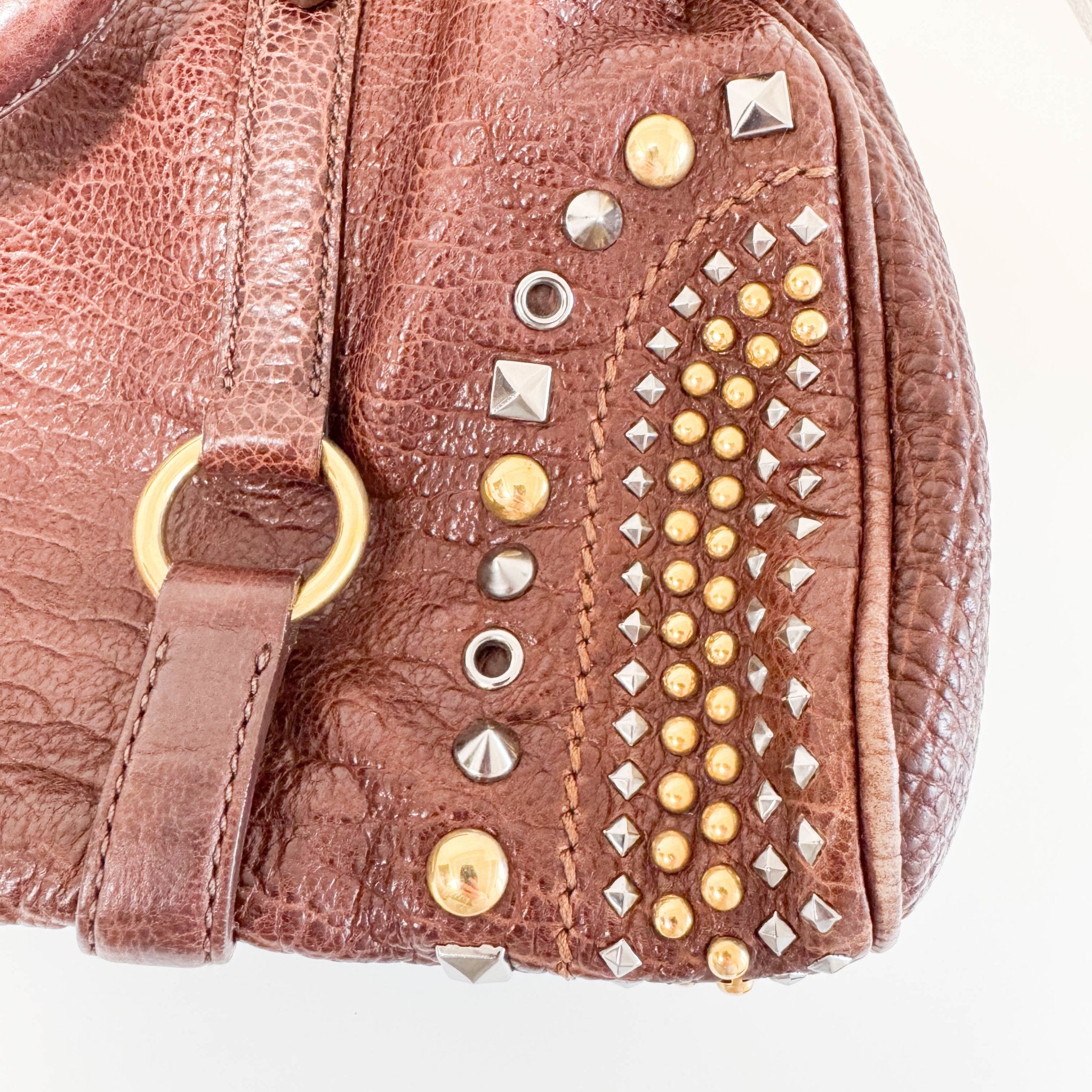 MIU MIU Leather Brown Studs Shoulder Bag, in , Sold by HIVE PRELOVED - Handle Bags, Shoulder Bags,