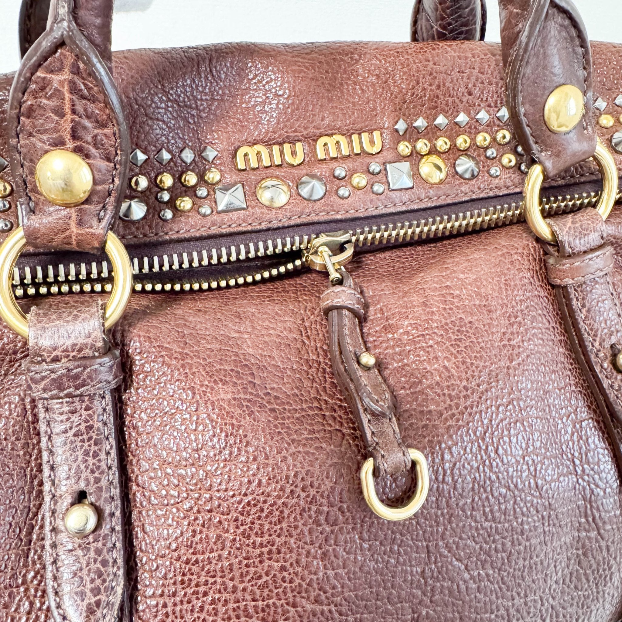 MIU MIU Leather Brown Studs Shoulder Bag, in , Sold by HIVE PRELOVED - Handle Bags, Shoulder Bags,