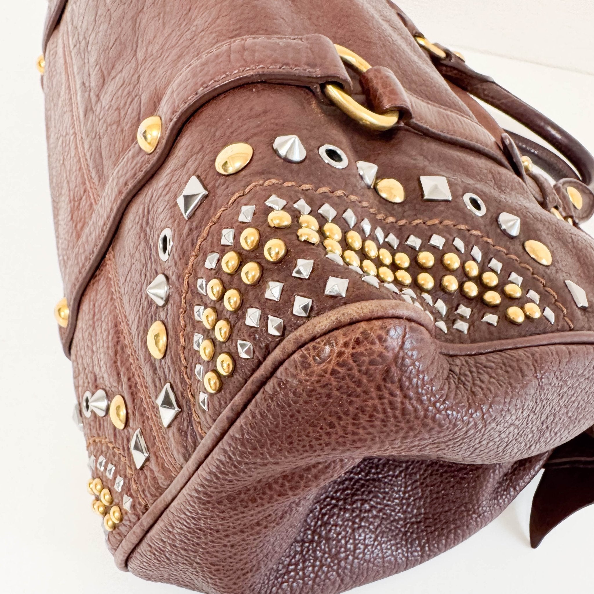 MIU MIU Leather Brown Studs Shoulder Bag, in , Sold by HIVE PRELOVED - Handle Bags, Shoulder Bags,