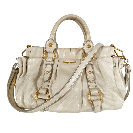 MIU MIU Leather Neutral Gathered Handle Shoulder Bag, in , Sold by HIVE PRELOVED - Handle Bags, Shoulder Bags,