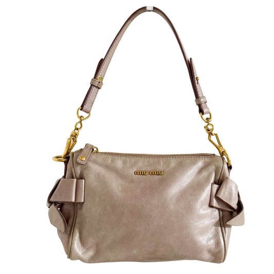 MIU MIU Leather Strap Mini Shoulder Bag Neutral Pink, in , Sold by HIVE PRELOVED - Mini bags, Shoulder Bags,