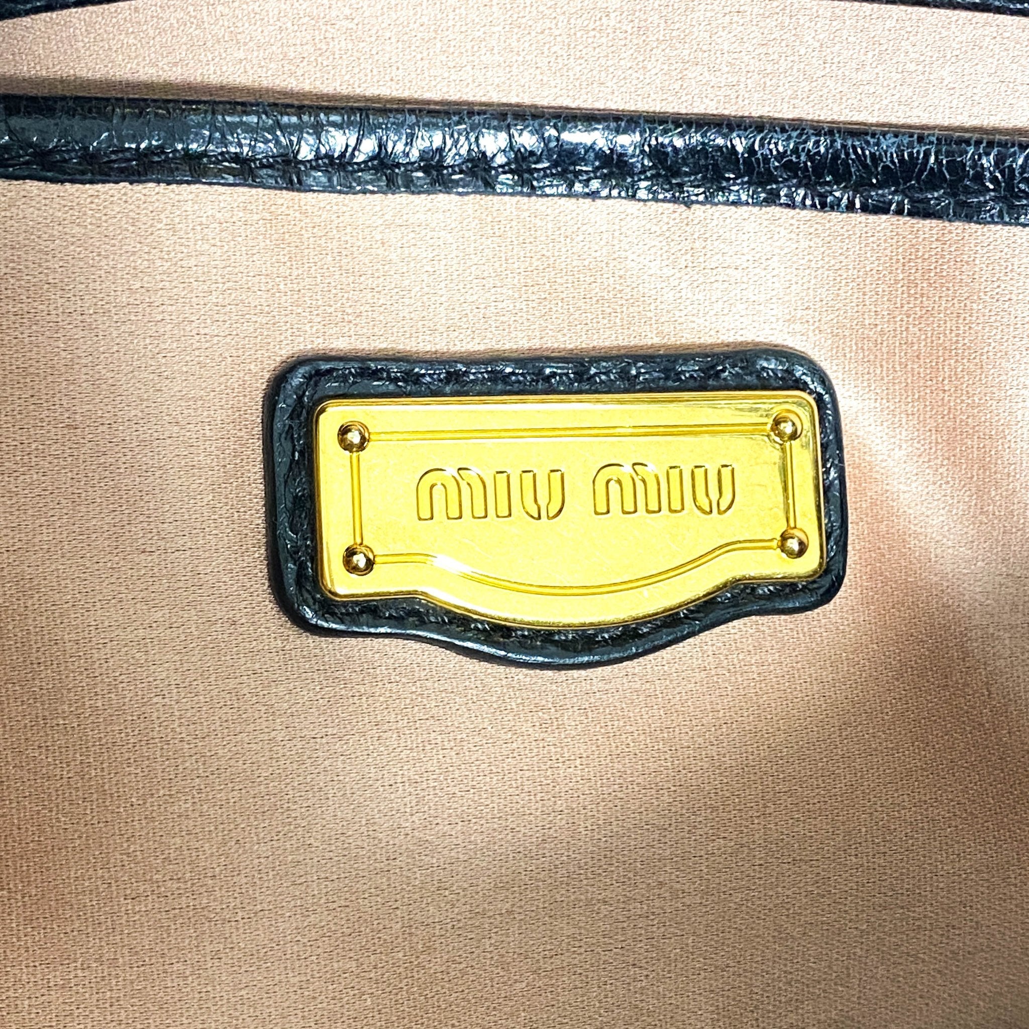 MIU MIU Leather Totes Khaki Black with Shoulder Strap, in , Sold by HIVE PRELOVED - Handle Bags, ,