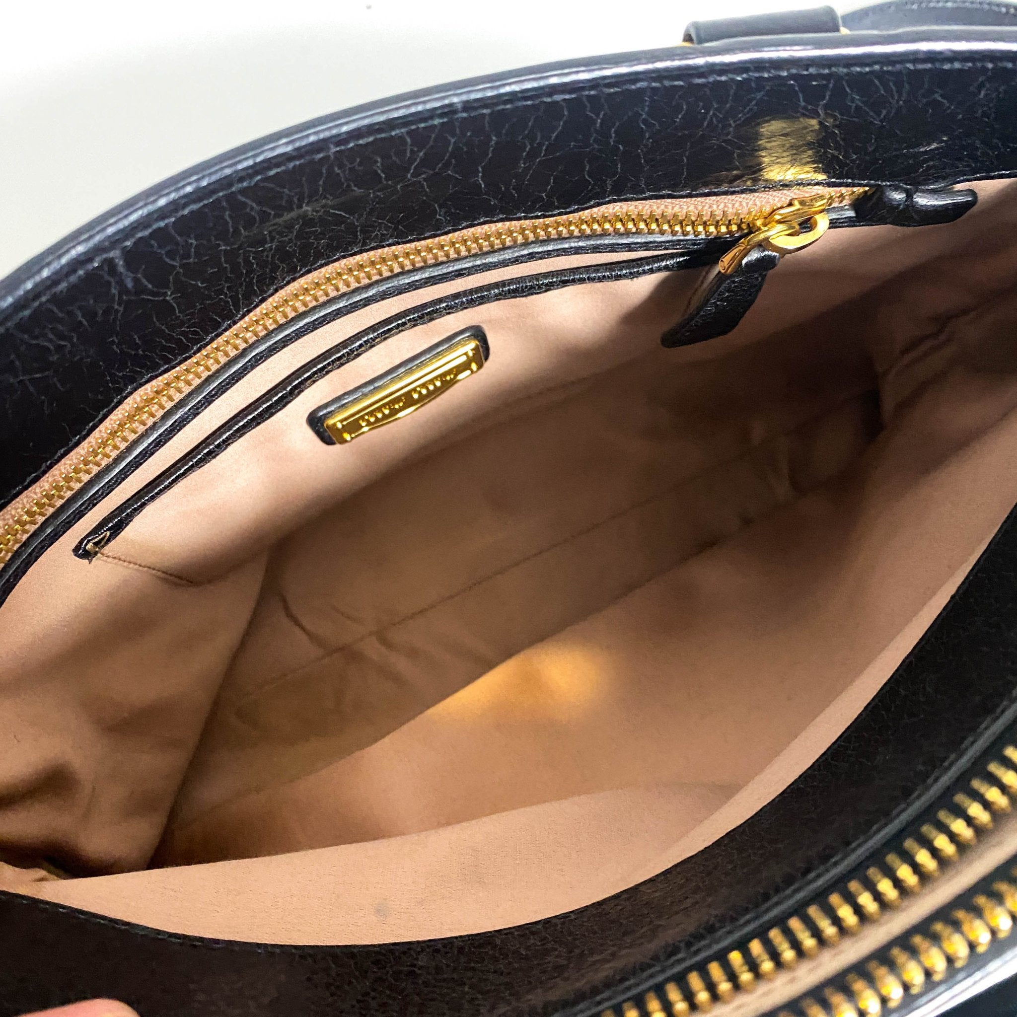 MIU MIU Leather Totes Khaki Black with Shoulder Strap, in , Sold by HIVE PRELOVED - Handle Bags, ,