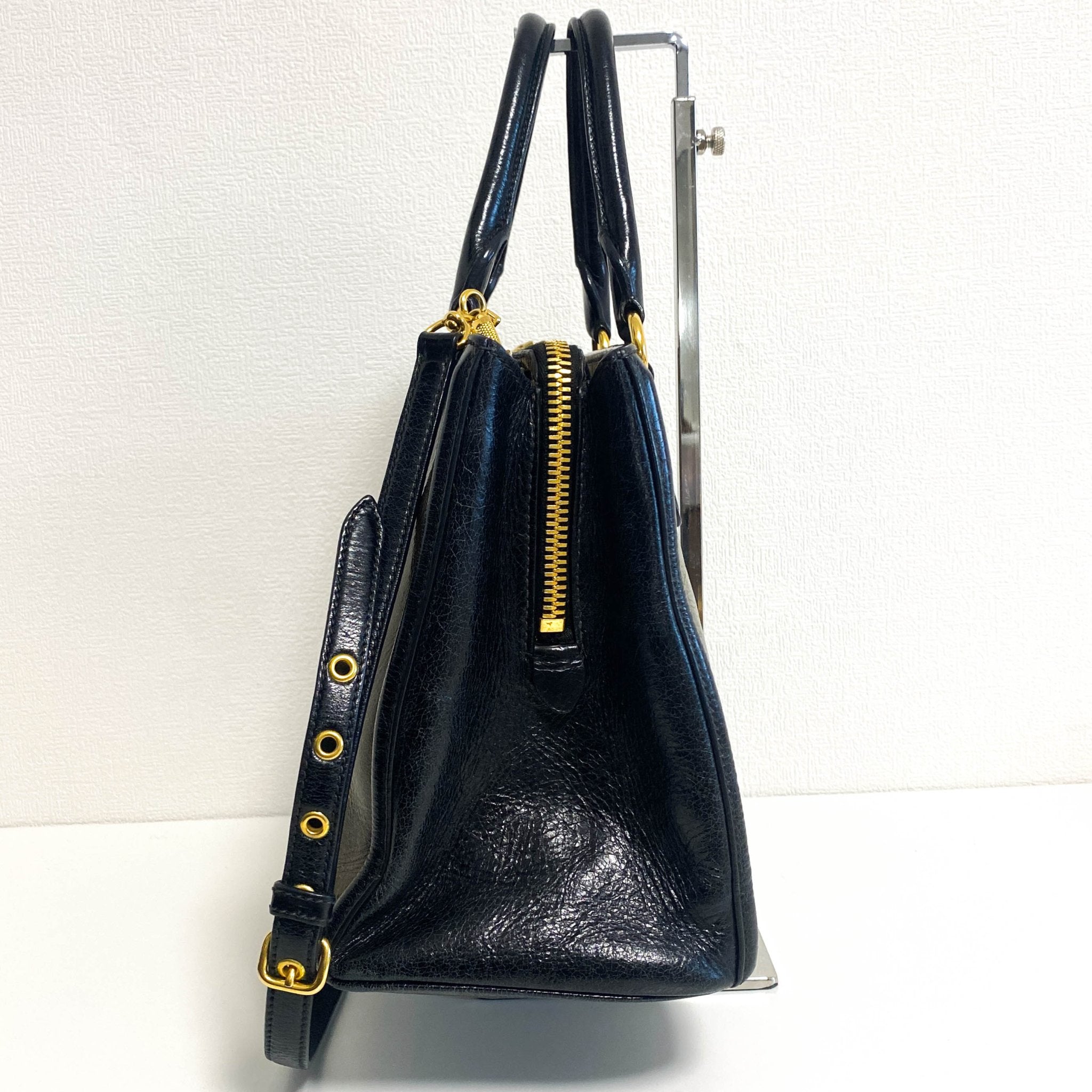 MIU MIU Leather Totes Khaki Black with Shoulder Strap, in , Sold by HIVE PRELOVED - Handle Bags, ,