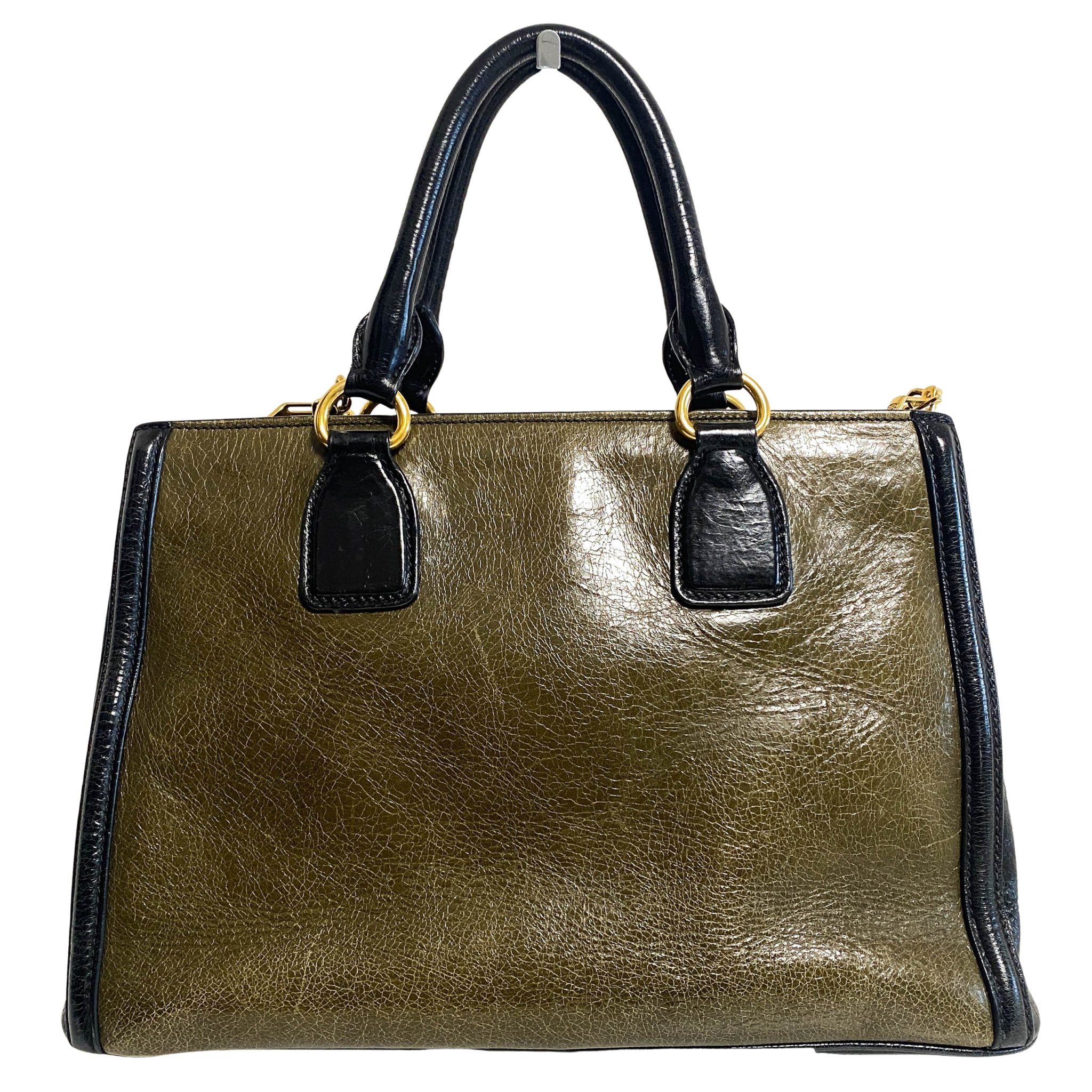 MIU MIU Leather Totes Khaki Black with Shoulder Strap, in , Sold by HIVE PRELOVED - Handle Bags, ,