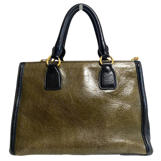 MIU MIU Leather Totes Khaki Black with Shoulder Strap, in , Sold by HIVE PRELOVED - Handle Bags, ,