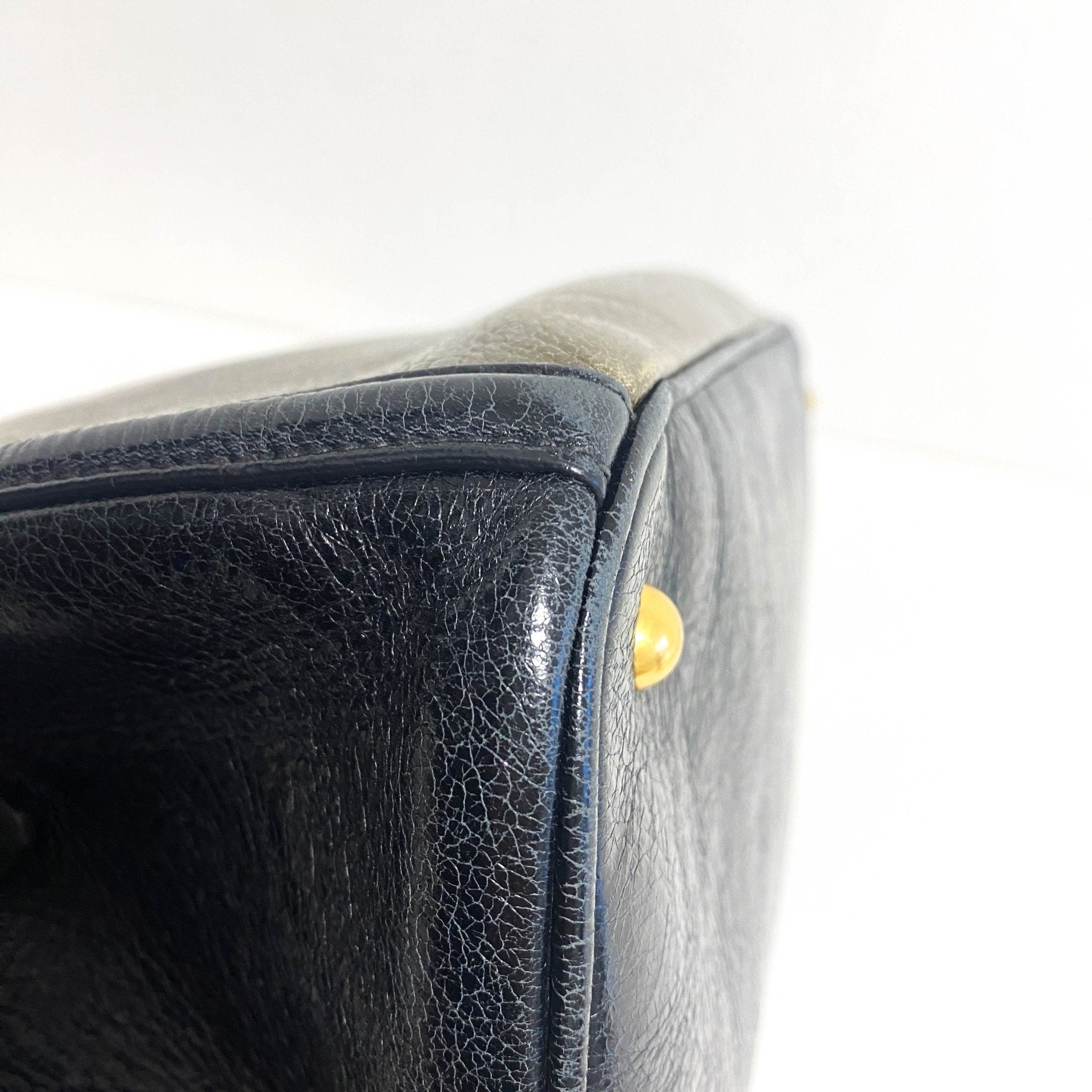 MIU MIU Leather Totes Khaki Black with Shoulder Strap, in , Sold by HIVE PRELOVED - Handle Bags, ,