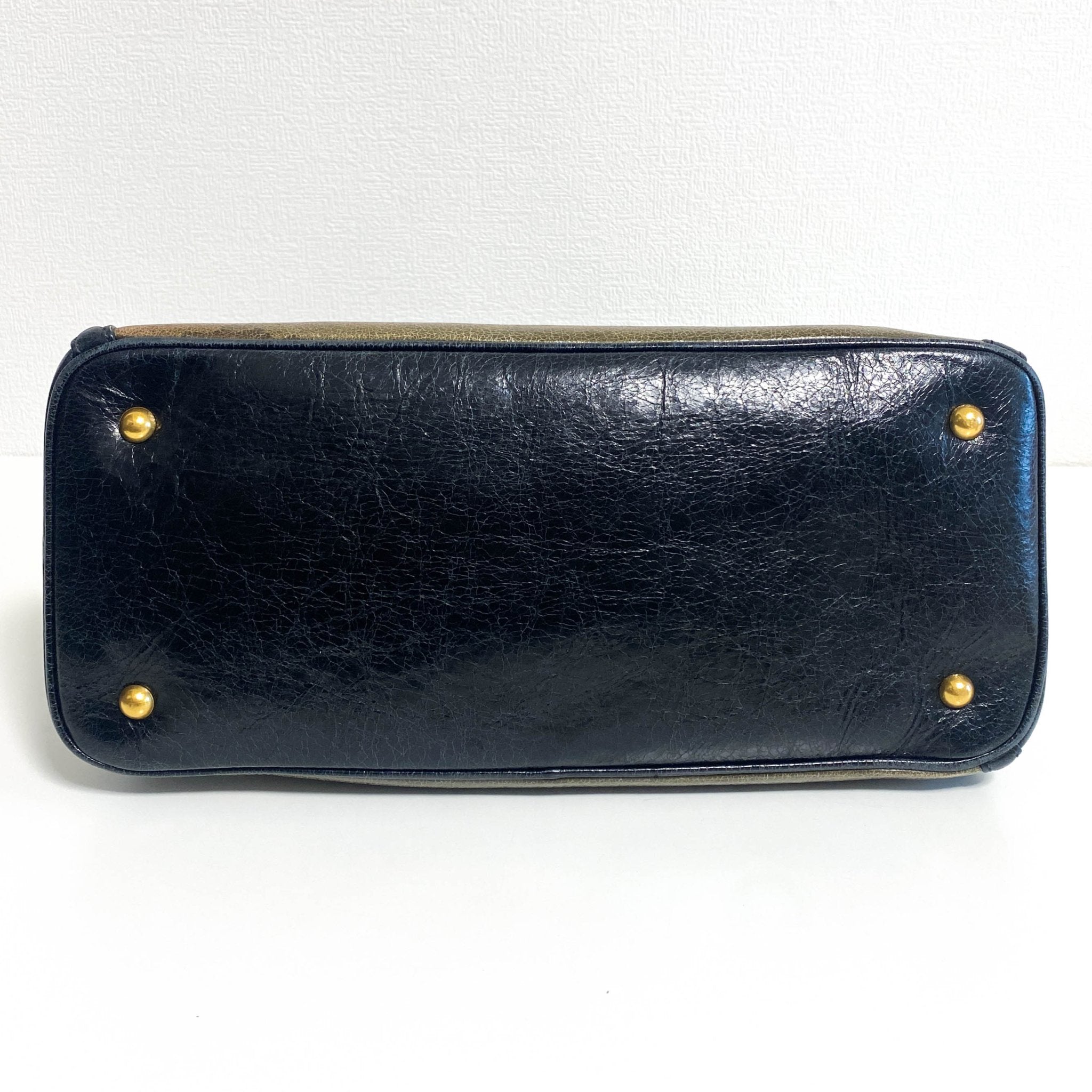 MIU MIU Leather Totes Khaki Black with Shoulder Strap, in , Sold by HIVE PRELOVED - Handle Bags, ,