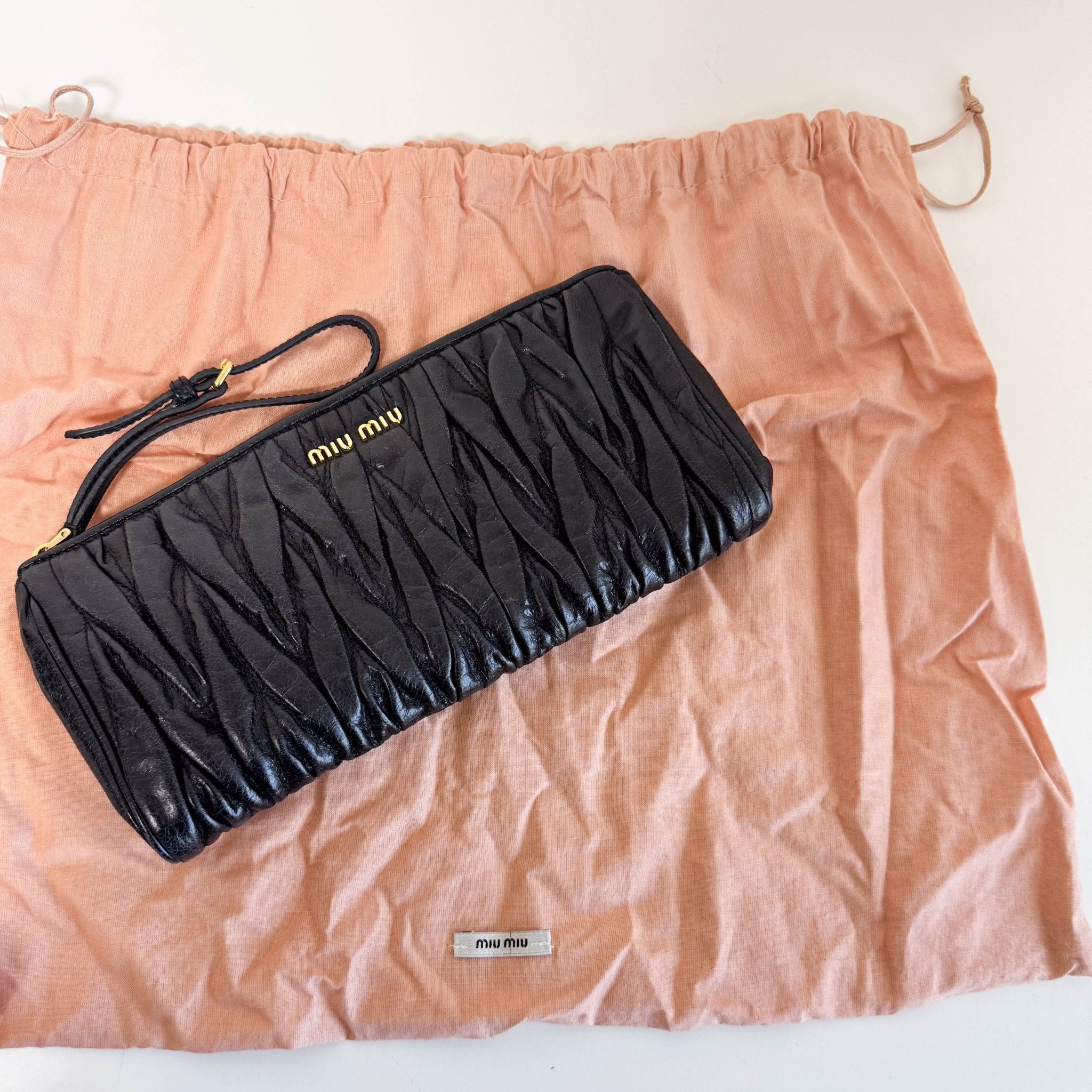 MIU MIU Matelasse Black Leather Clutch Bag, in , Sold by HIVE PRELOVED - Clutch bags, ,