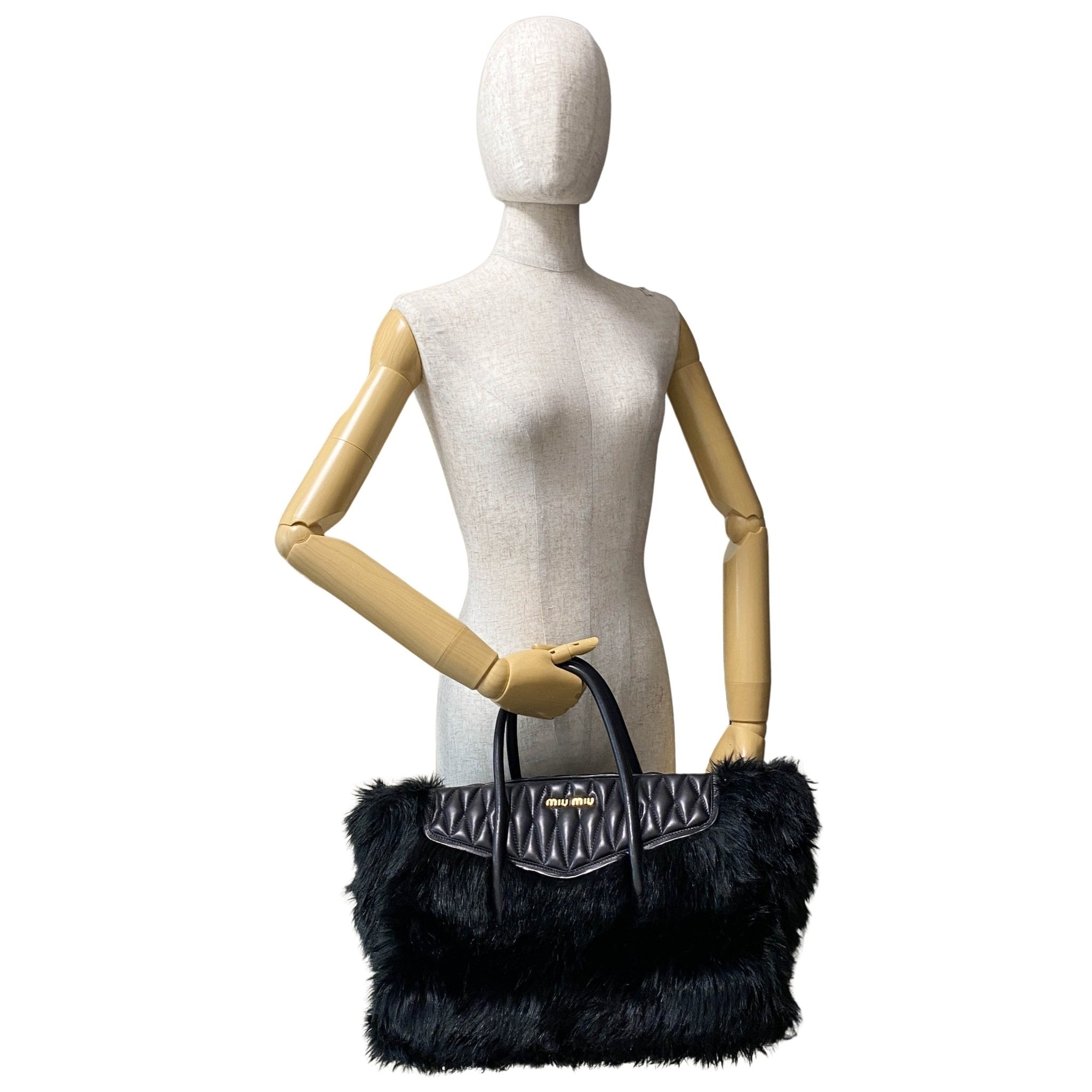 MIU MIU Matelasse Black Leather Fur Tote, in , Sold by HIVE PRELOVED - Totes, ,