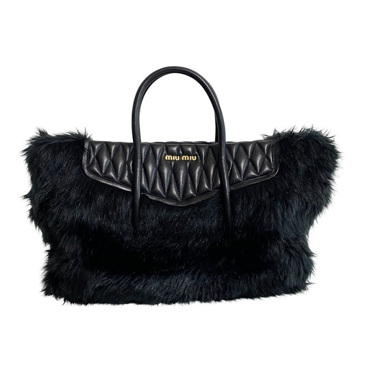 MIU MIU Matelasse Black Leather Fur Tote, in , Sold by HIVE PRELOVED - Totes, ,