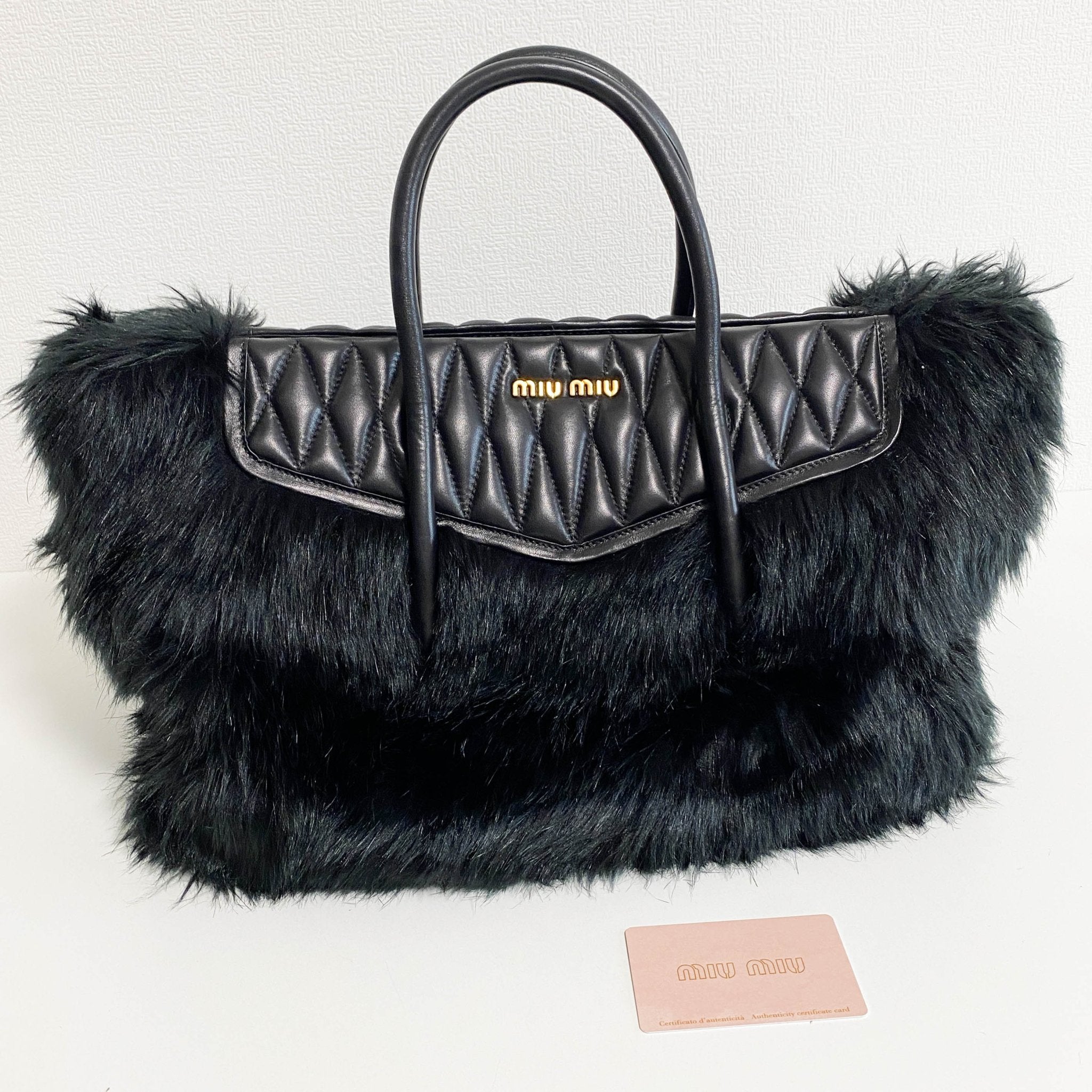 MIU MIU Matelasse Black Leather Fur Tote, in , Sold by HIVE PRELOVED - Totes, ,
