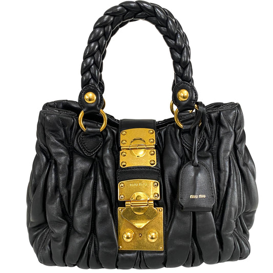 MIU MIU Matelassé Black Leather Shoulder Bag / Tote, in , Sold by HIVE PRELOVED - Shoulder Bags, Totes,