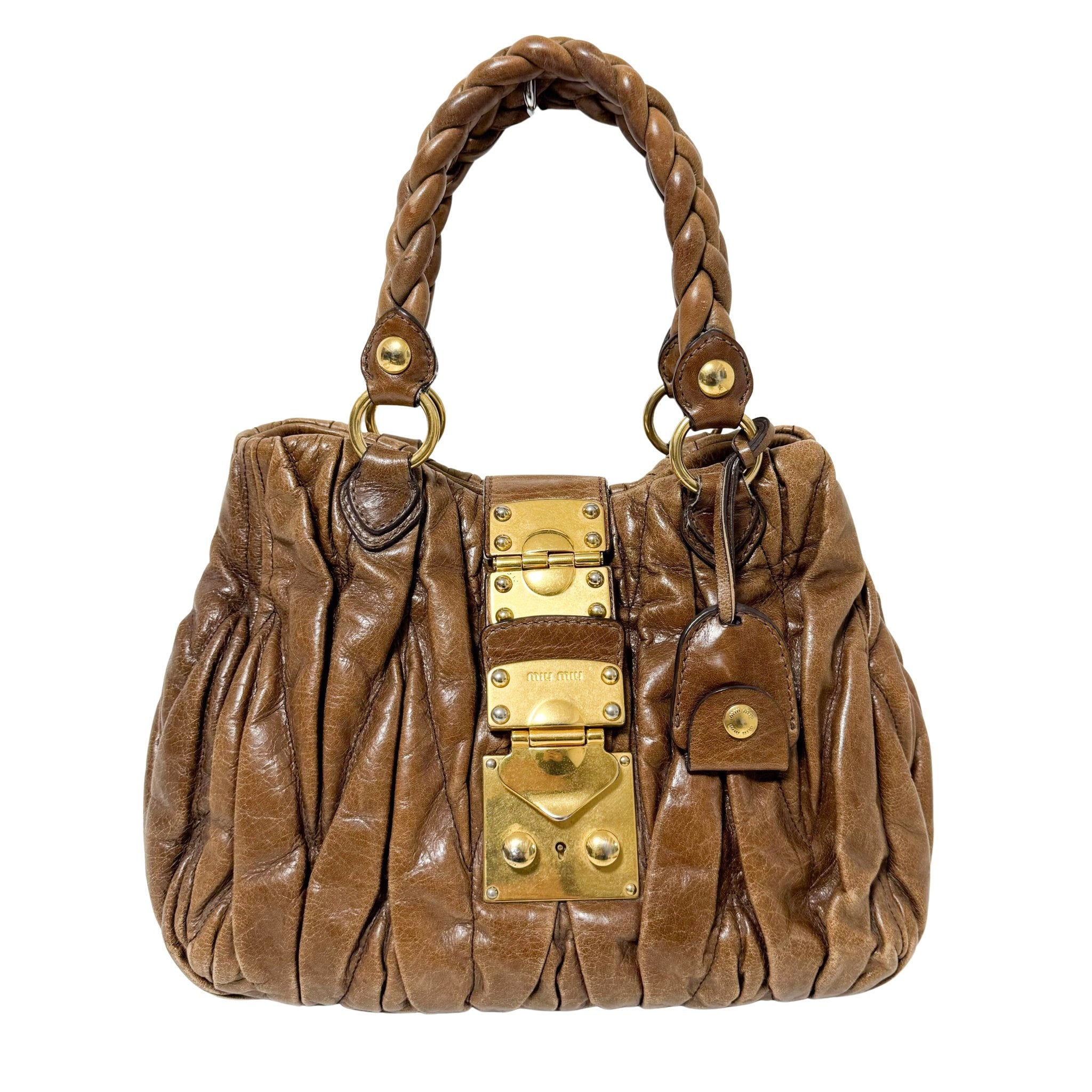 MIU MIU Matelassé Brown Leather Crossbody / Handbag, in , Sold by HIVE PRELOVED - Crossbody bags, Handle Bags,